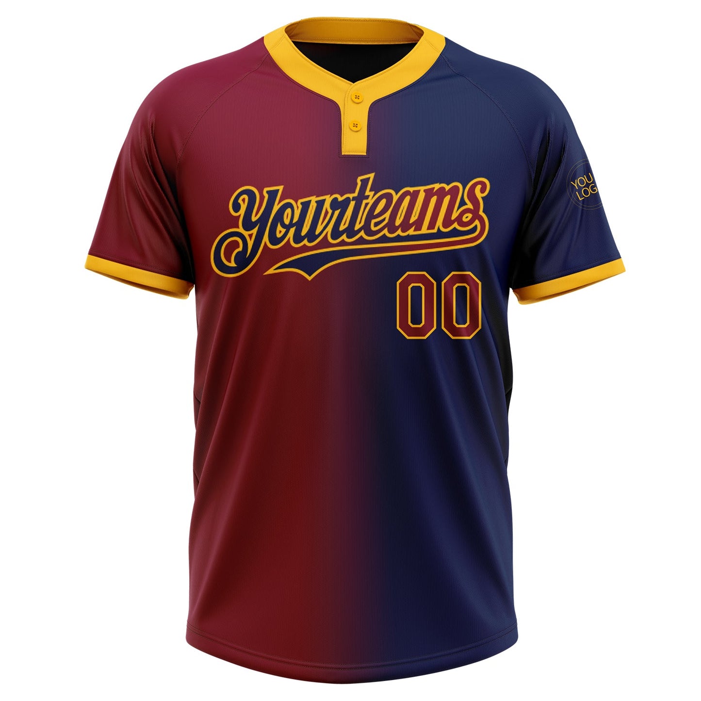 Custom Navy Maroon-Gold Gradient Fashion Two-Button Unisex Softball Jersey view 2