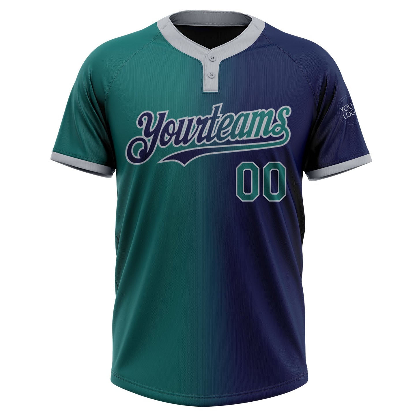 Custom Navy Teal-Gray Gradient Fashion Two-Button Unisex Softball Jersey view 2