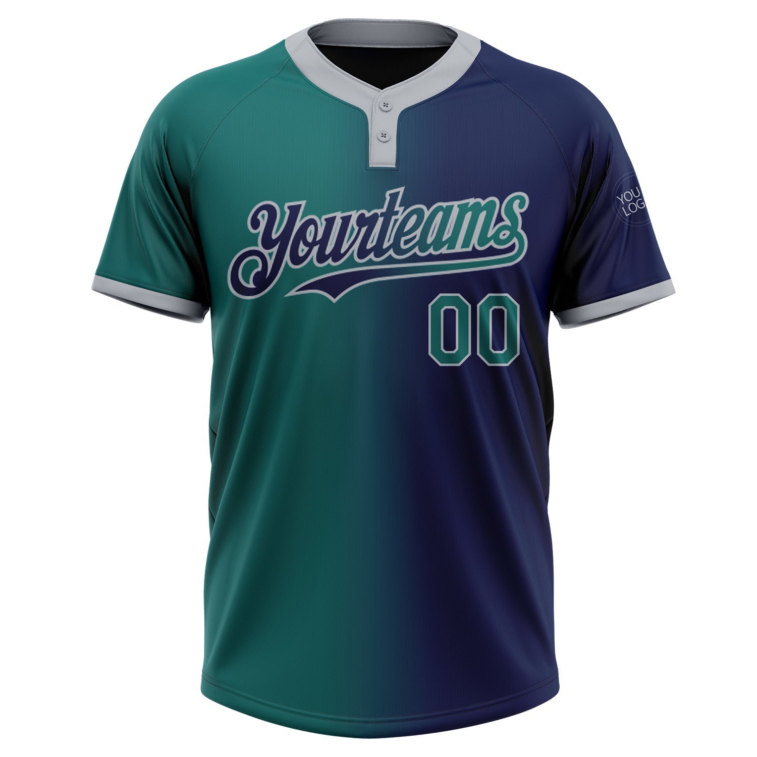 Custom Navy Teal-Gray Gradient Fashion Two-Button Unisex Softball Jersey view 2