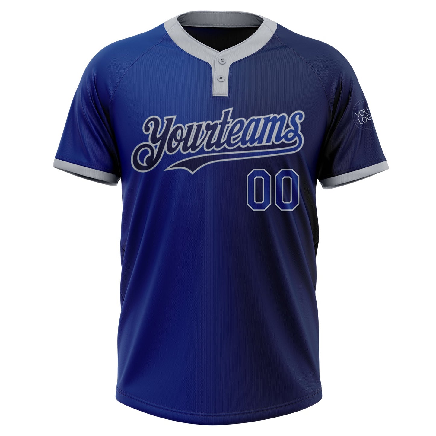Custom Navy Royal-Gray Gradient Fashion Two-Button Unisex Softball Jersey view 2