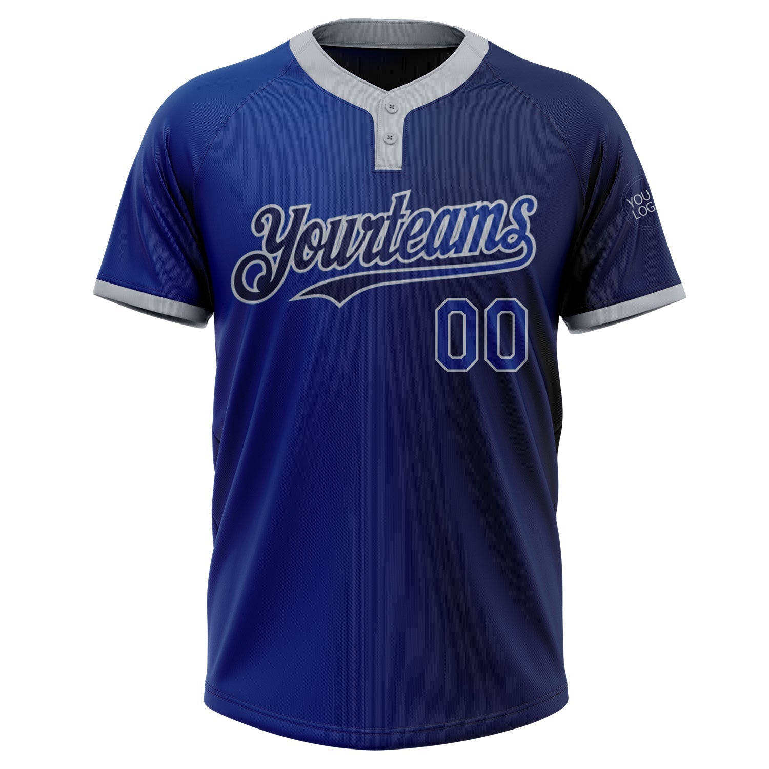 Custom Navy Royal-Gray Gradient Fashion Two-Button Unisex Softball Jersey view 2