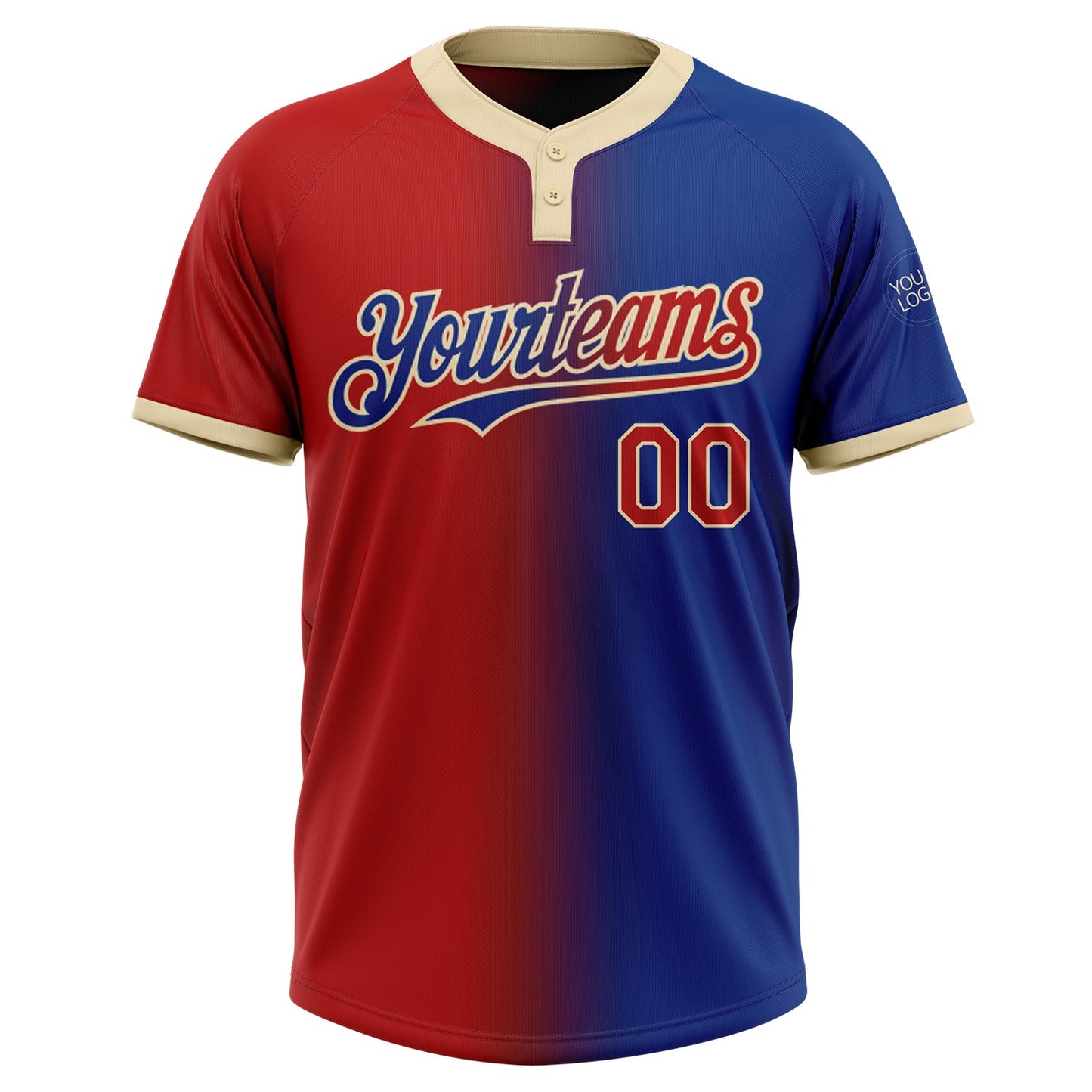Custom Royal Red-Cream Gradient Fashion Two-Button Unisex Softball Jersey view 2