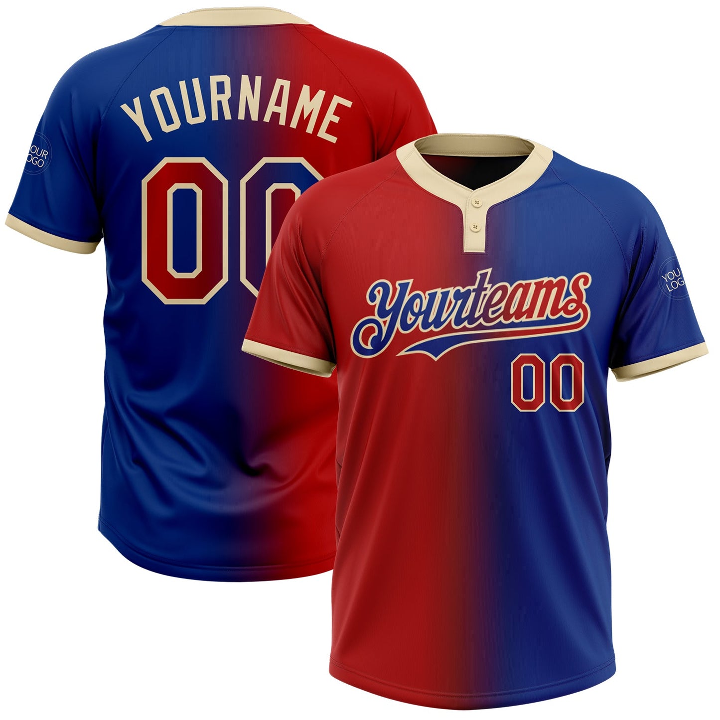 Custom Royal Red-Cream Gradient Fashion Two-Button Unisex Softball Jersey - Main View