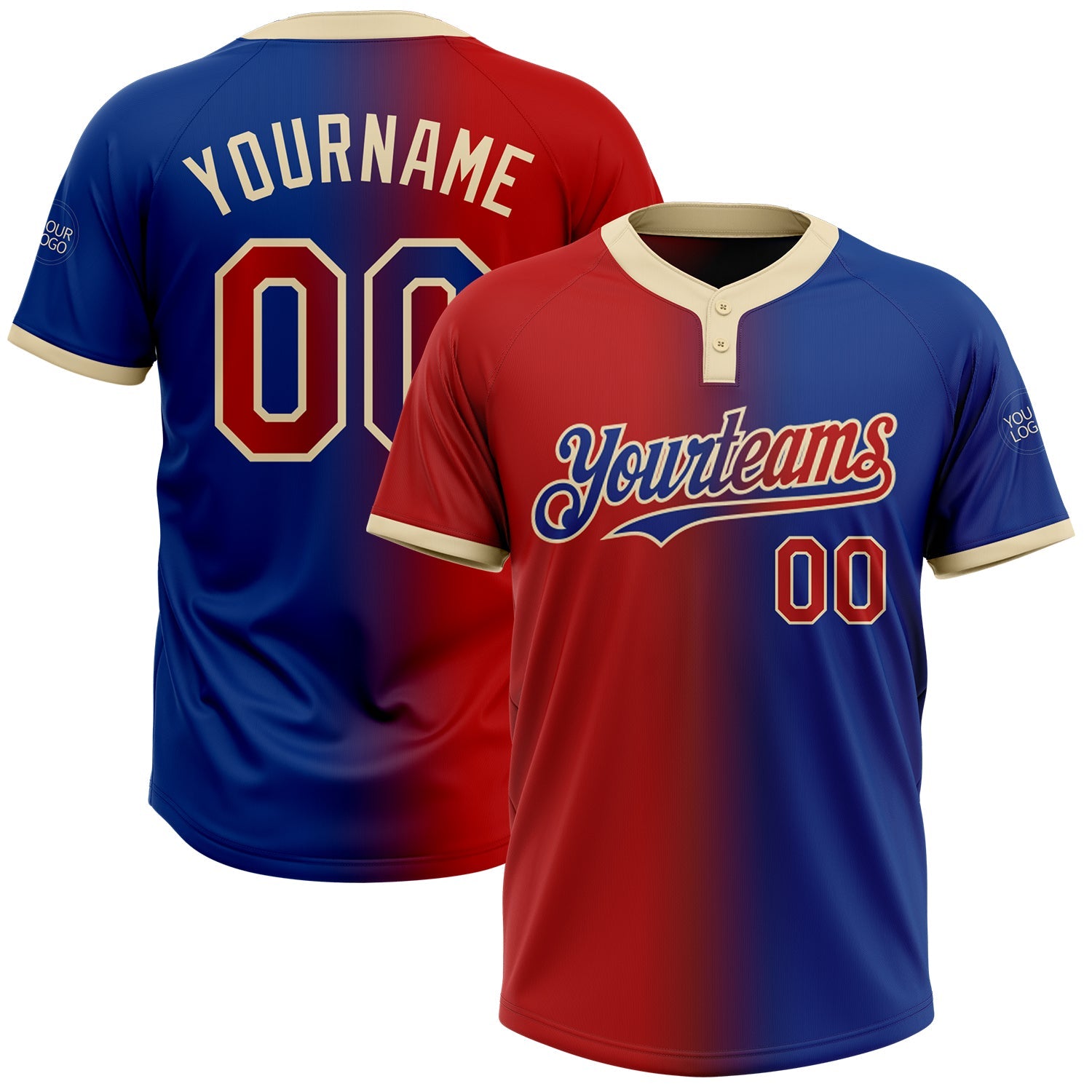 Custom Royal Red-Cream Gradient Fashion Two-Button Unisex Softball Jersey - Main View