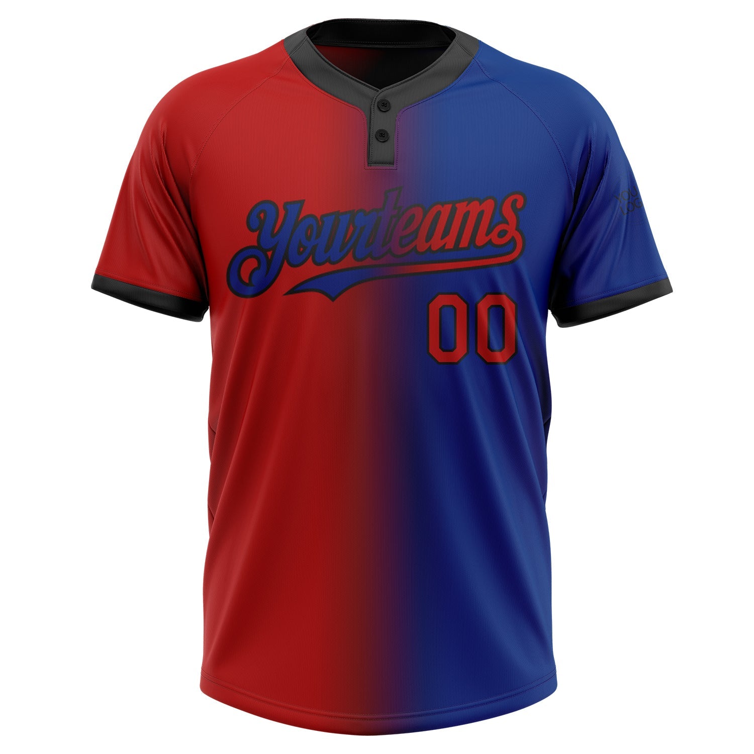 Custom Royal Red-Black Gradient Fashion Two-Button Unisex Softball Jersey view 2
