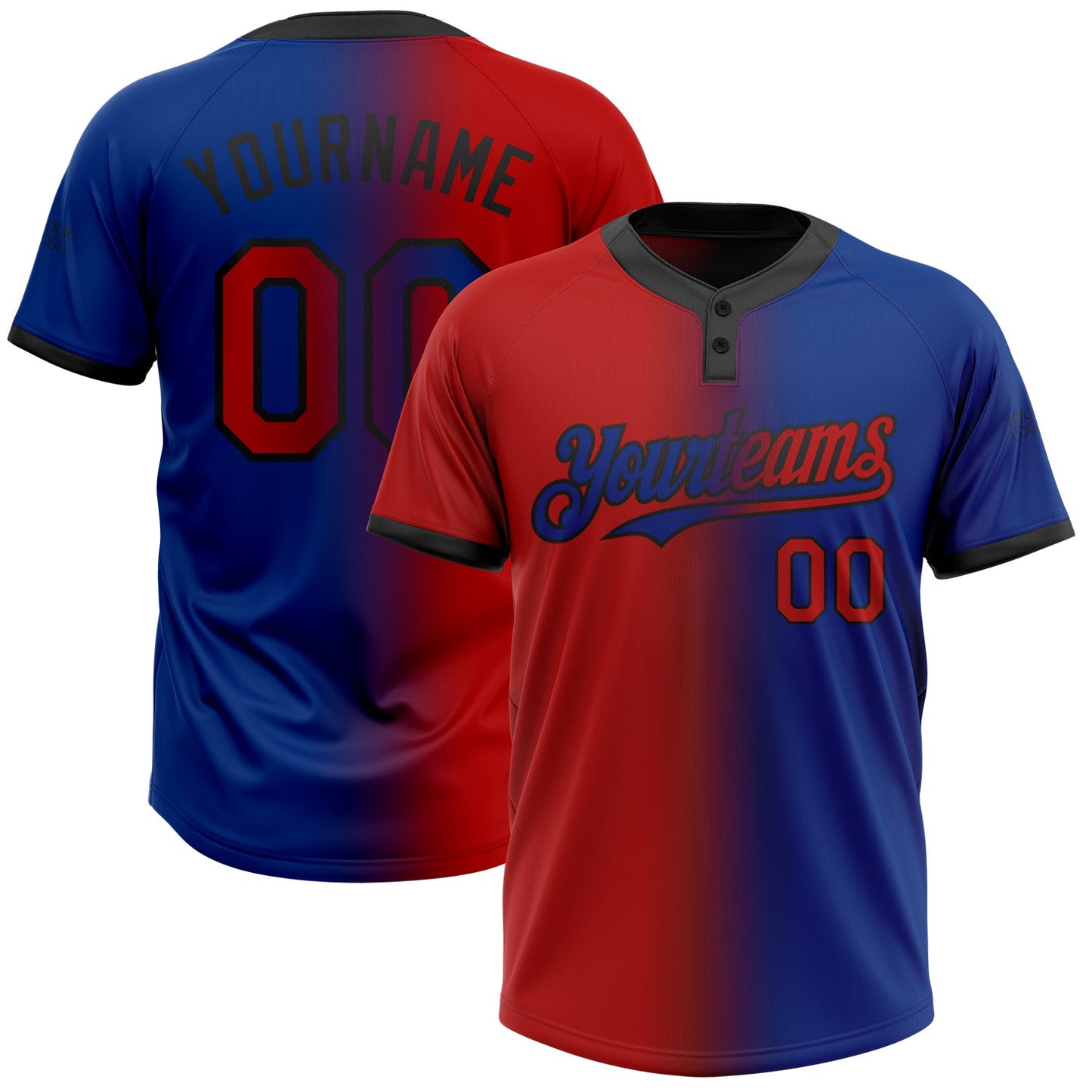 Custom Royal Red-Black Gradient Fashion Two-Button Unisex Softball Jersey - Main View