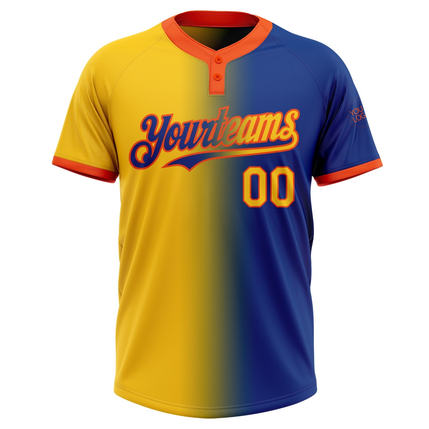 Custom Royal Yellow-Orange Gradient Fashion Two-Button Unisex Softball Jersey view 2