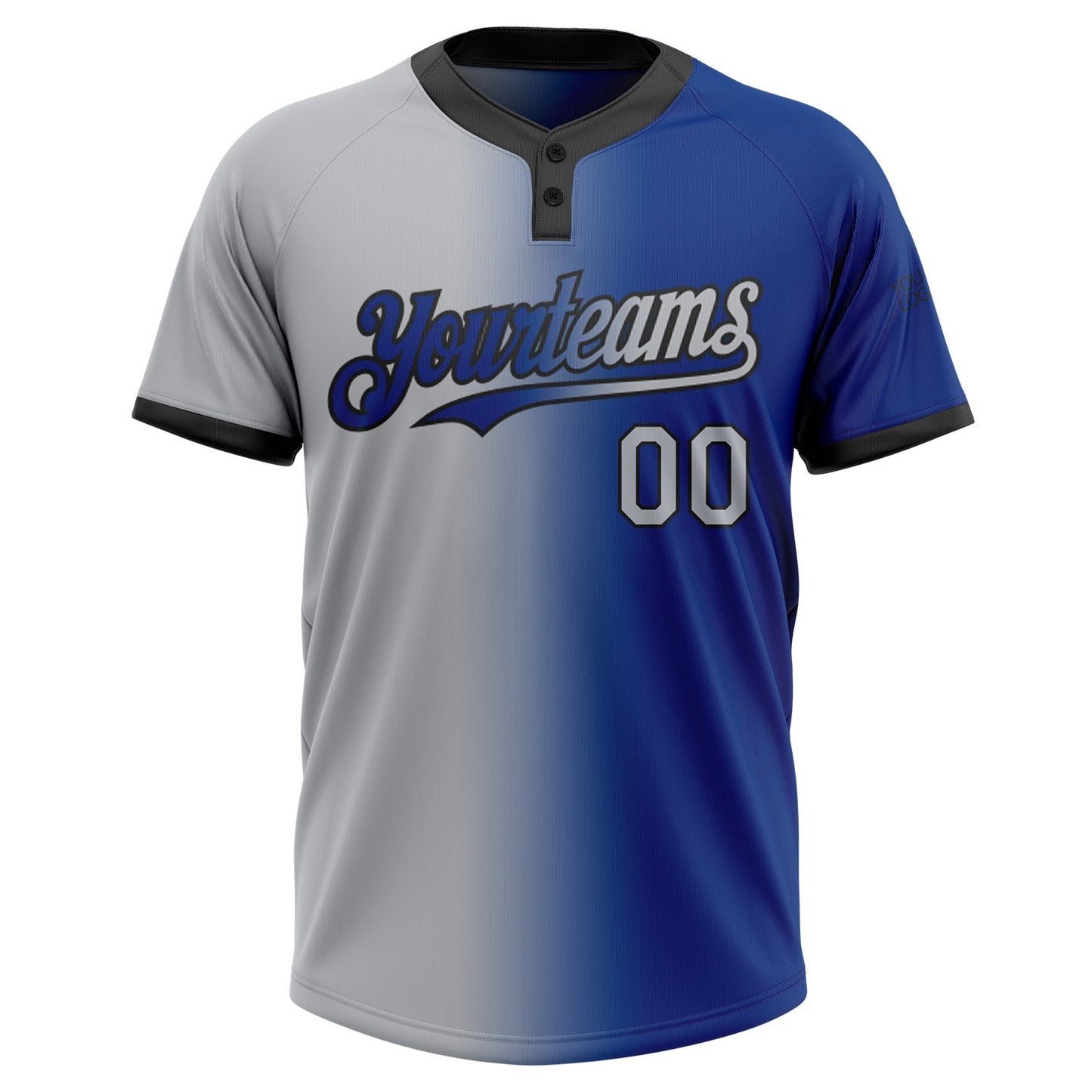 Custom Royal Gray-Black Gradient Fashion Two-Button Unisex Softball Jersey view 2