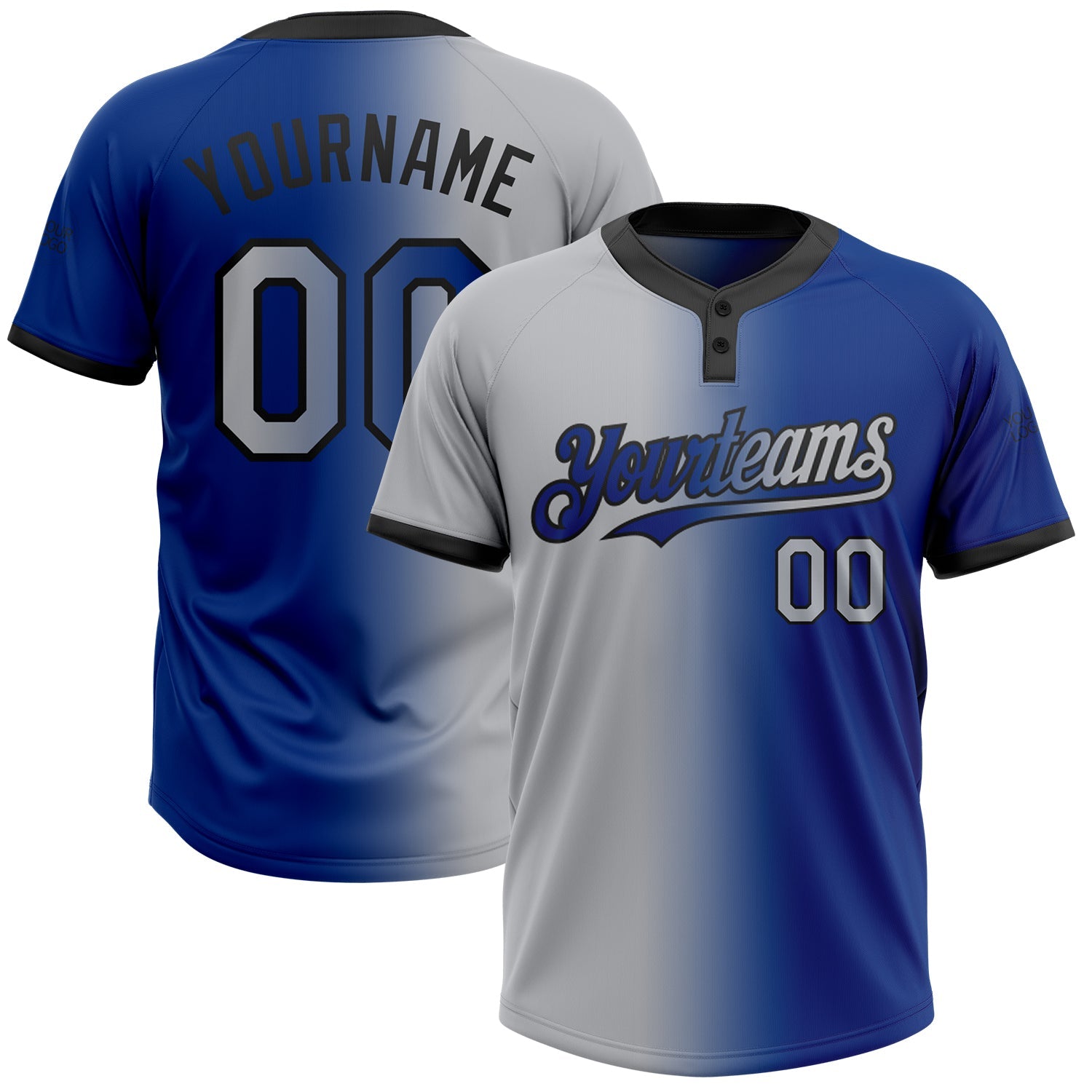 Custom Royal Gray-Black Gradient Fashion Two-Button Unisex Softball Jersey - Main View