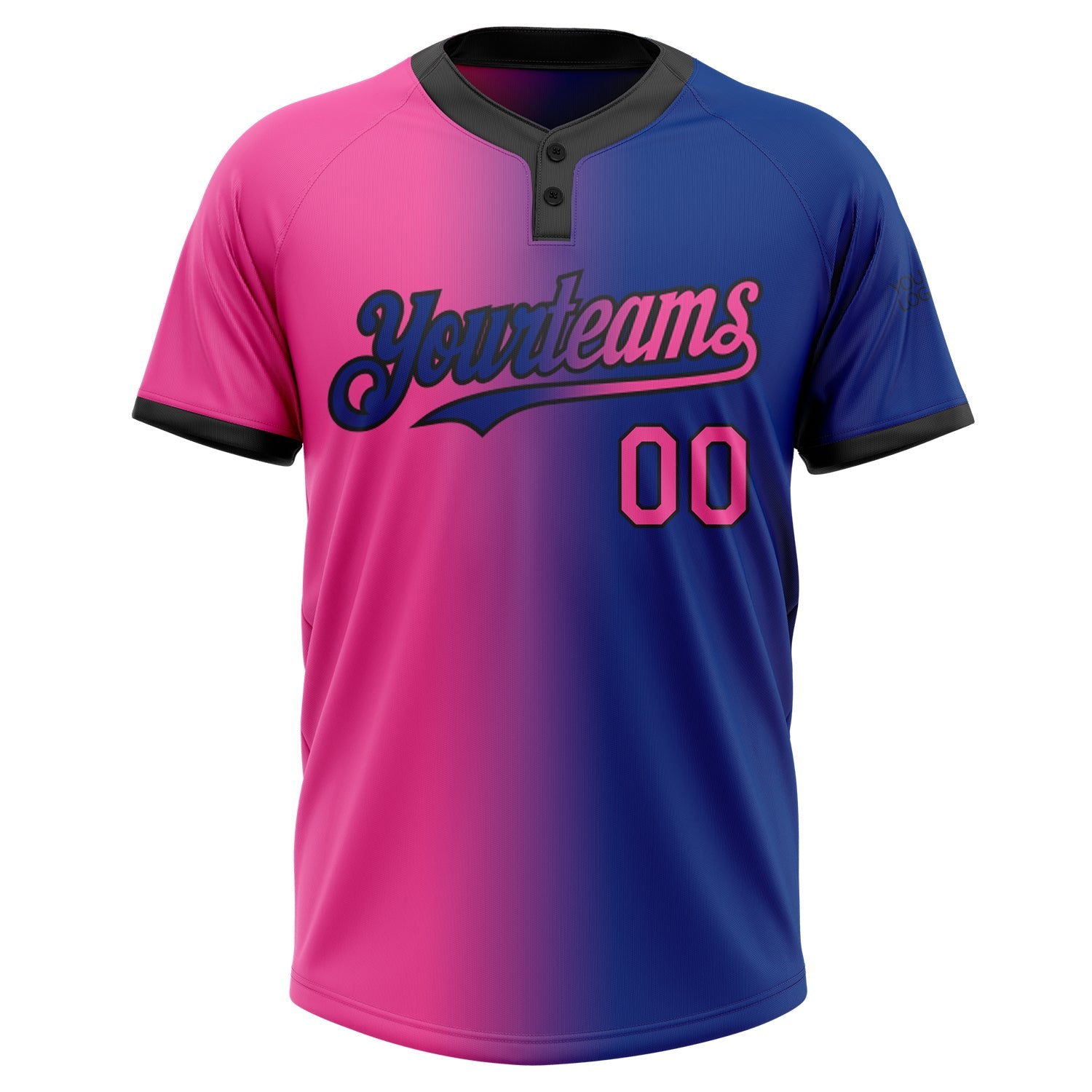 Custom Royal Pink-Black Gradient Fashion Two-Button Unisex Softball Jersey view 2