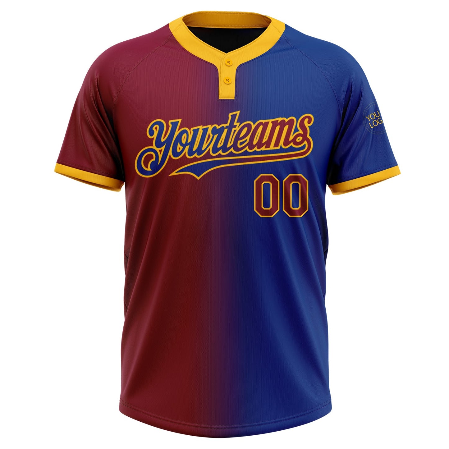Custom Royal Maroon-Gold Gradient Fashion Two-Button Unisex Softball Jersey view 2