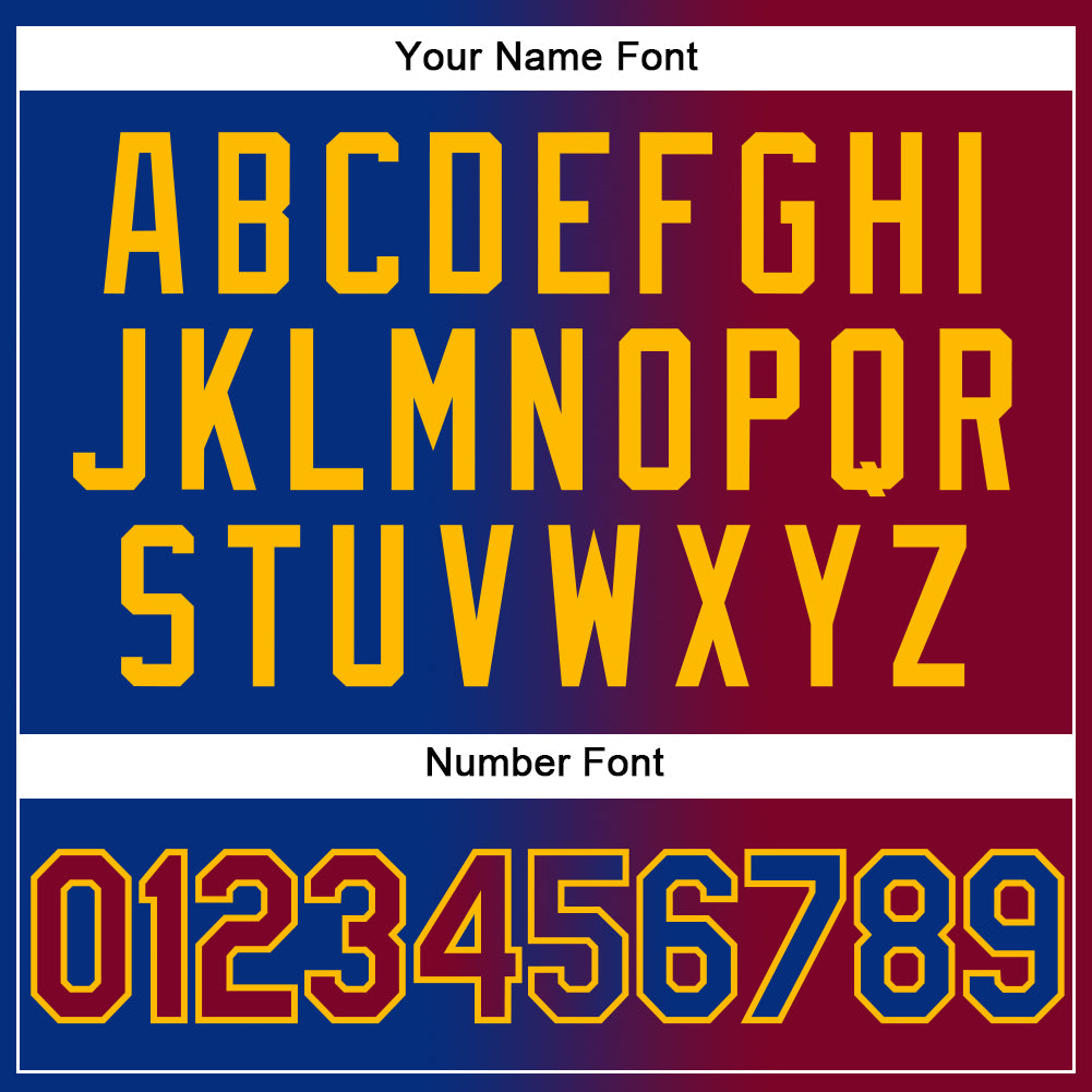 Custom Royal Maroon-Gold Gradient Fashion Two-Button Unisex Softball Jersey view 5