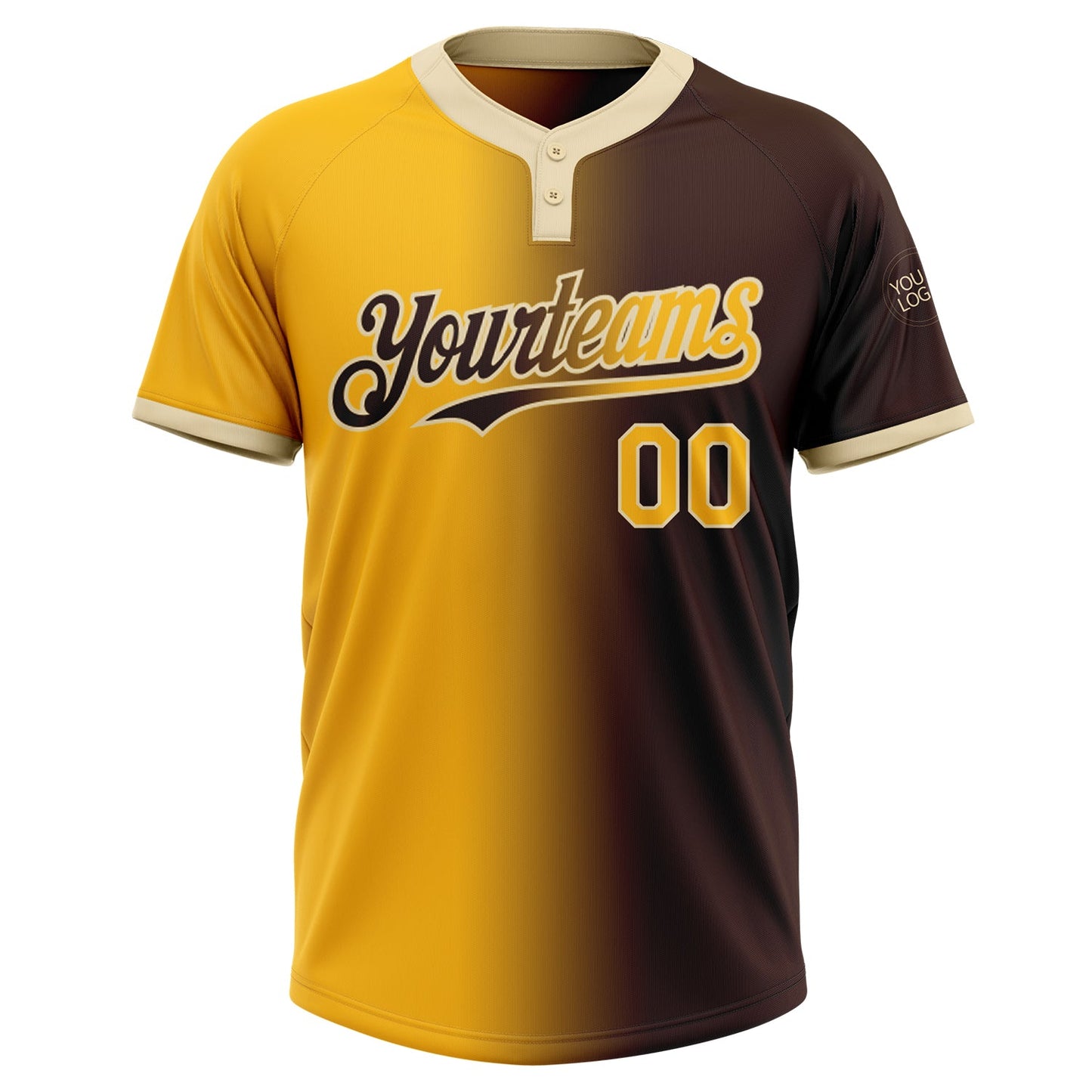 Custom Brown Gold-Cream Gradient Fashion Two-Button Unisex Softball Jersey view 2