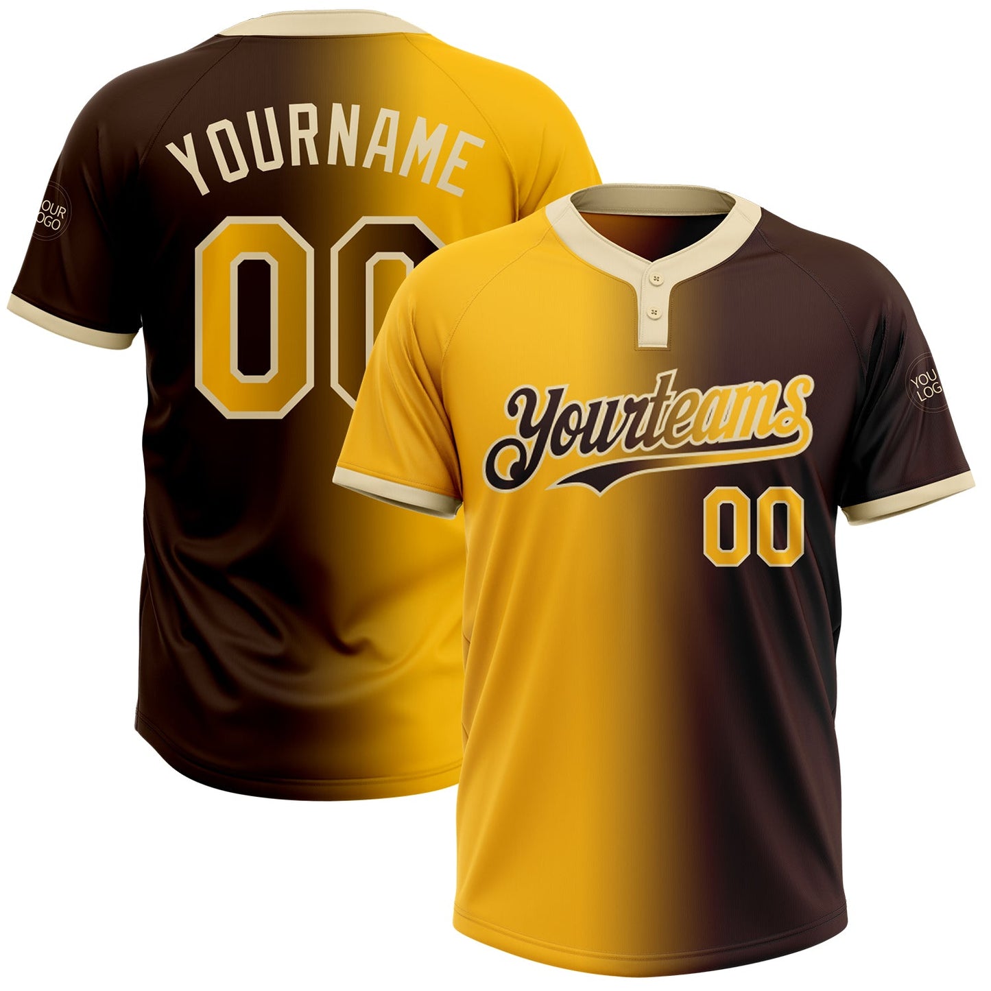 Custom Brown Gold-Cream Gradient Fashion Two-Button Unisex Softball Jersey - Main View