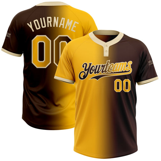 Custom Brown Gold-Cream Gradient Fashion Two-Button Unisex Softball Jersey - Main View