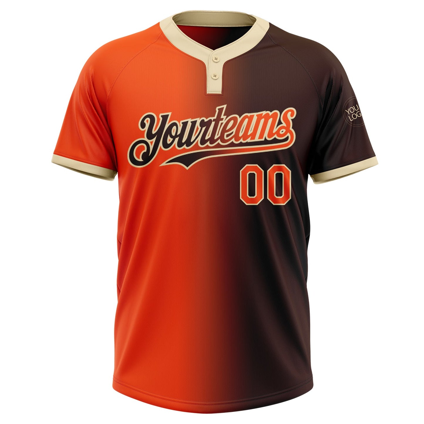 Custom Brown Orange-Cream Gradient Fashion Two-Button Unisex Softball Jersey view 2