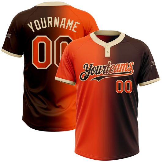Custom Brown Orange-Cream Gradient Fashion Two-Button Unisex Softball Jersey - Main View