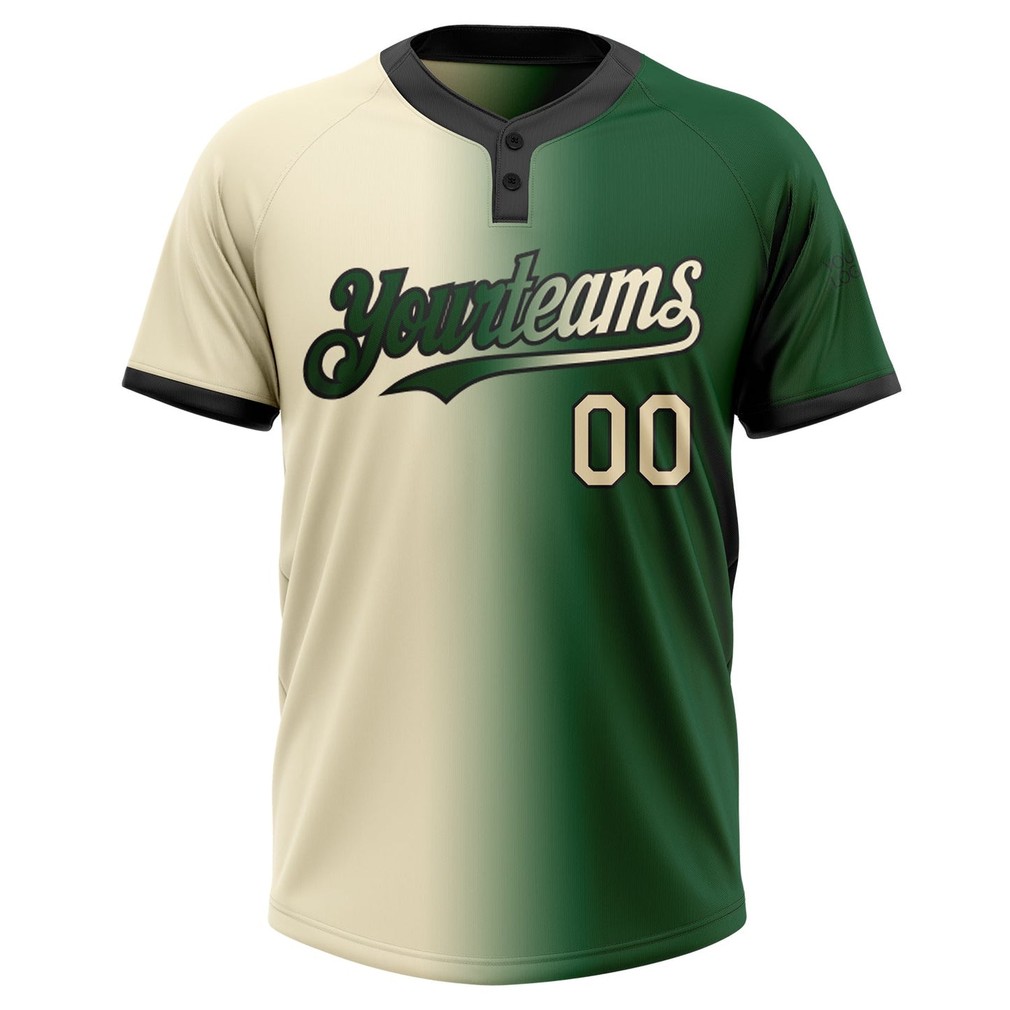 Custom Green Cream-Black Gradient Fashion Two-Button Unisex Softball Jersey view 2