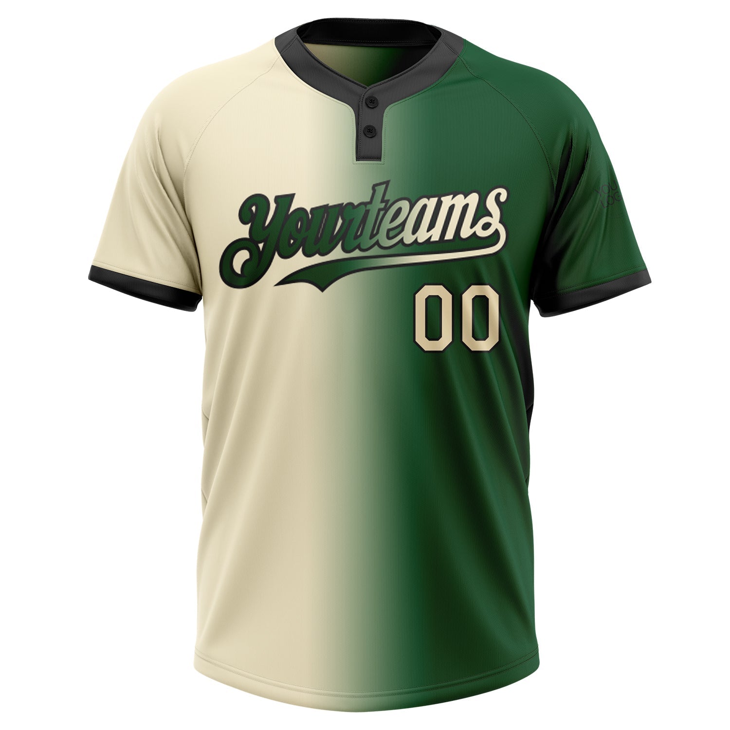 Custom Green Cream-Black Gradient Fashion Two-Button Unisex Softball Jersey view 2