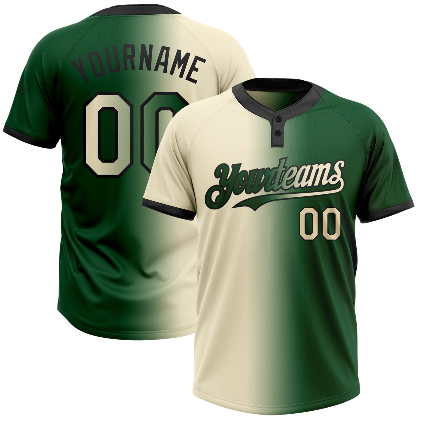 Custom Green Cream-Black Gradient Fashion Two-Button Unisex Softball Jersey - Main View