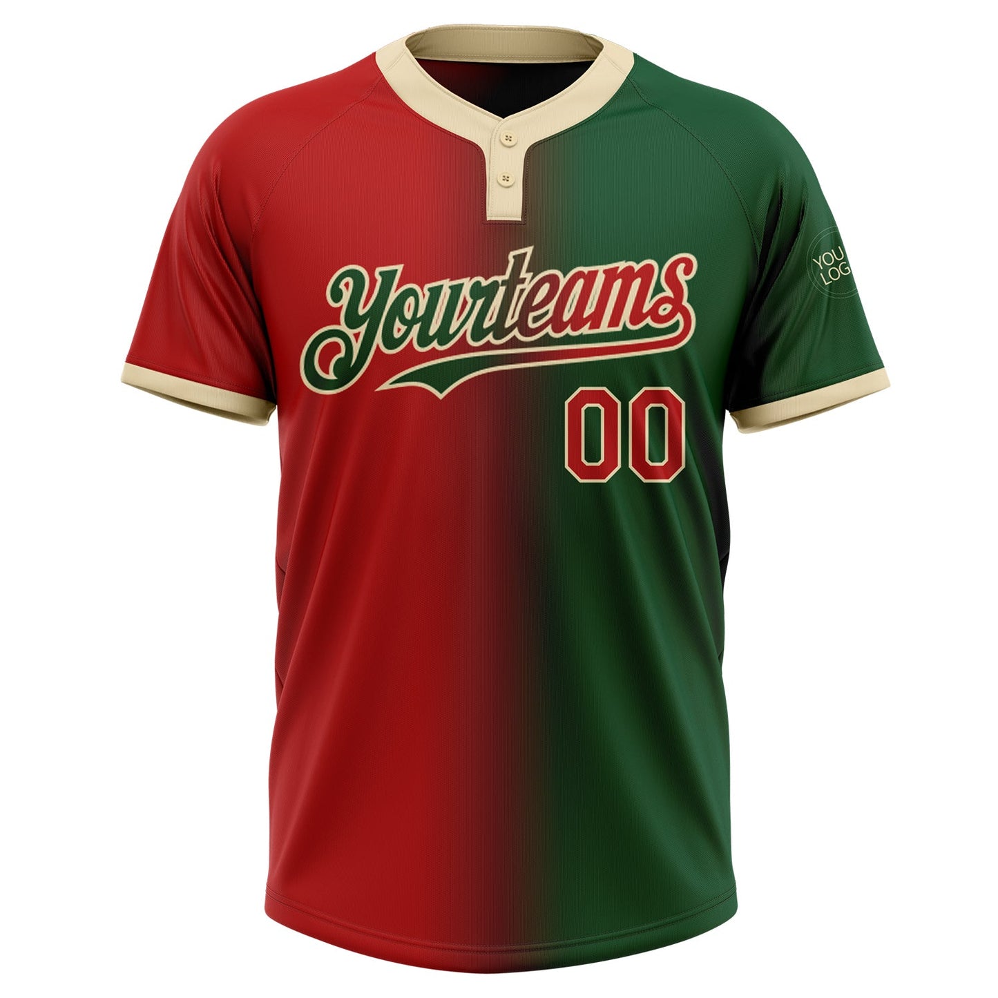 Custom Green Red-Cream Gradient Fashion Two-Button Unisex Softball Jersey view 2