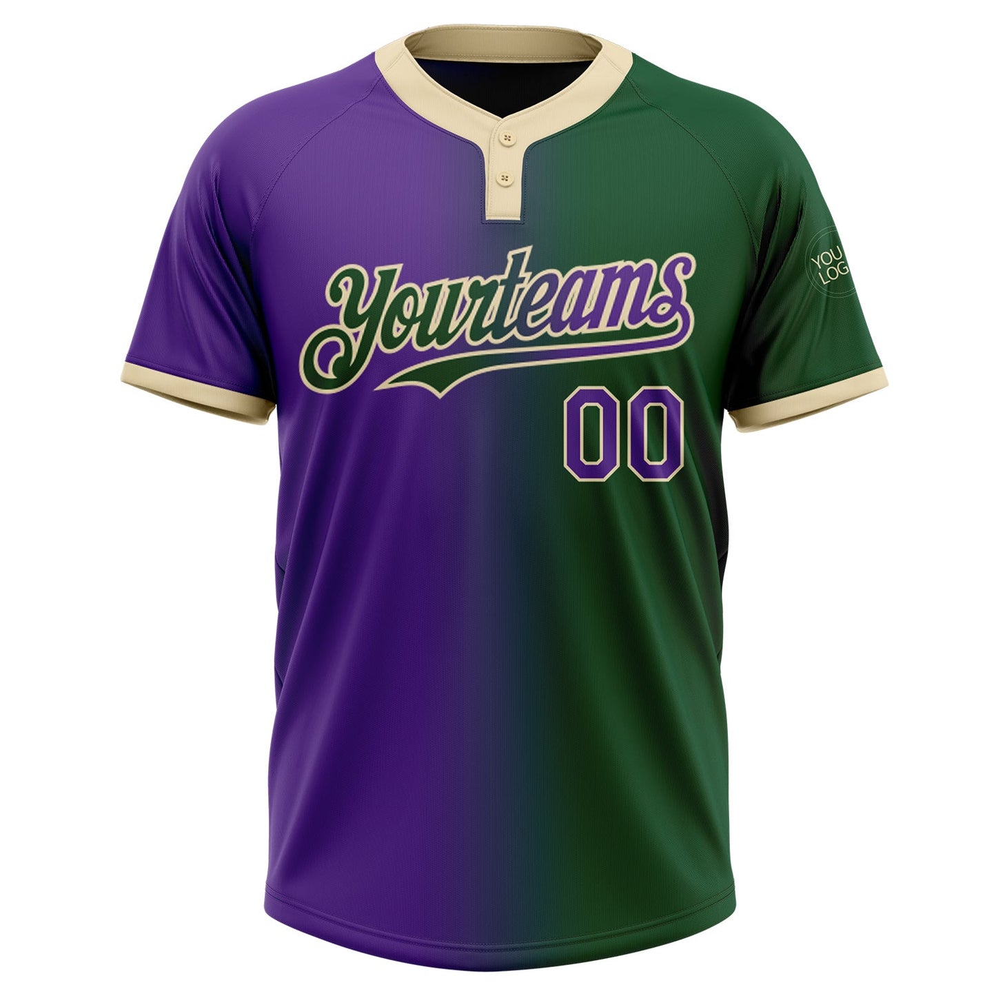Custom Green Purple-Cream Gradient Fashion Two-Button Unisex Softball Jersey view 2