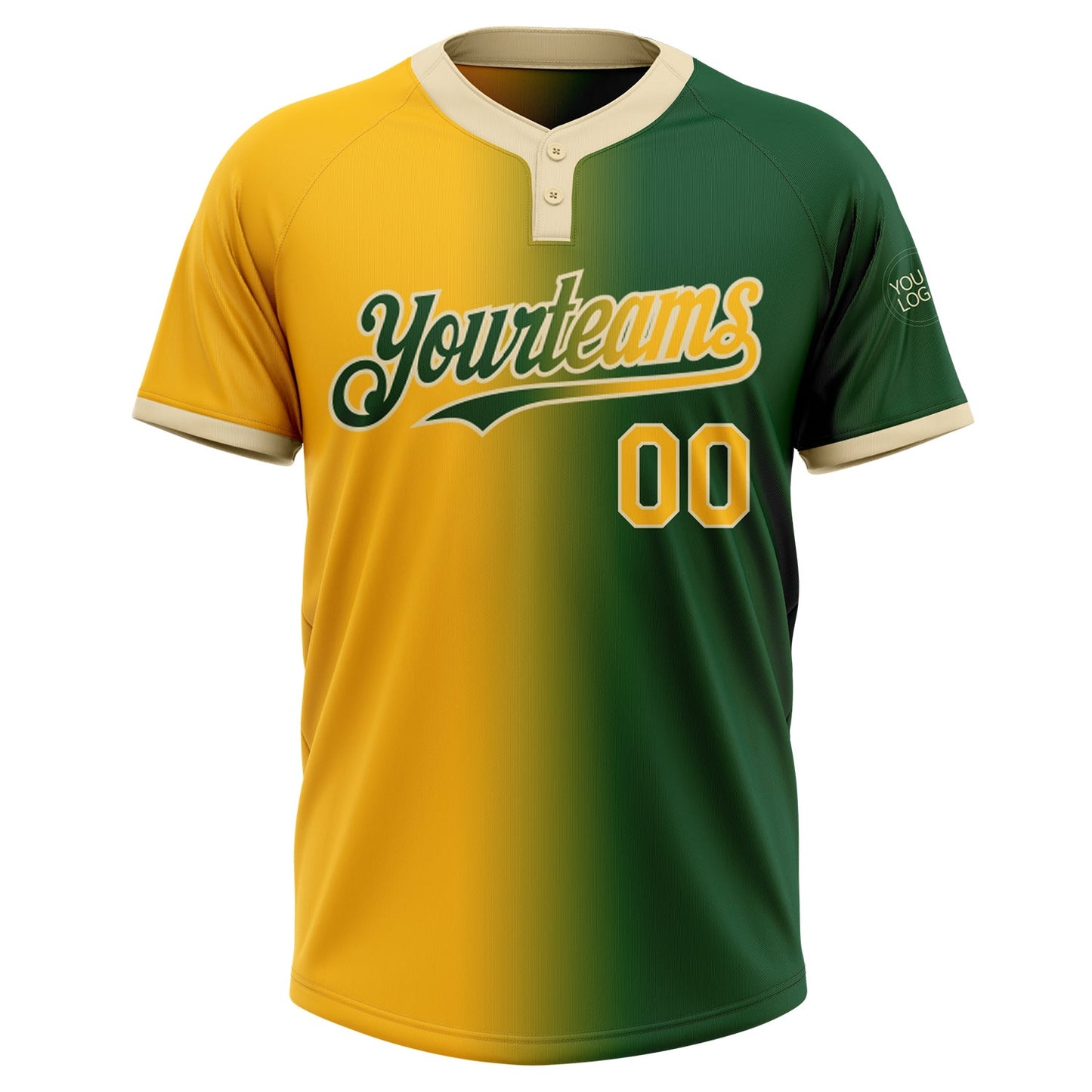 Custom Green Gold-Cream Gradient Fashion Two-Button Unisex Softball Jersey view 2