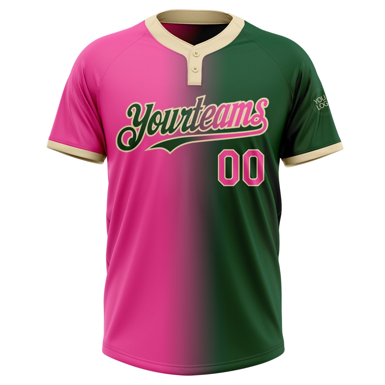 Custom Green Pink-Cream Gradient Fashion Two-Button Unisex Softball Jersey view 2