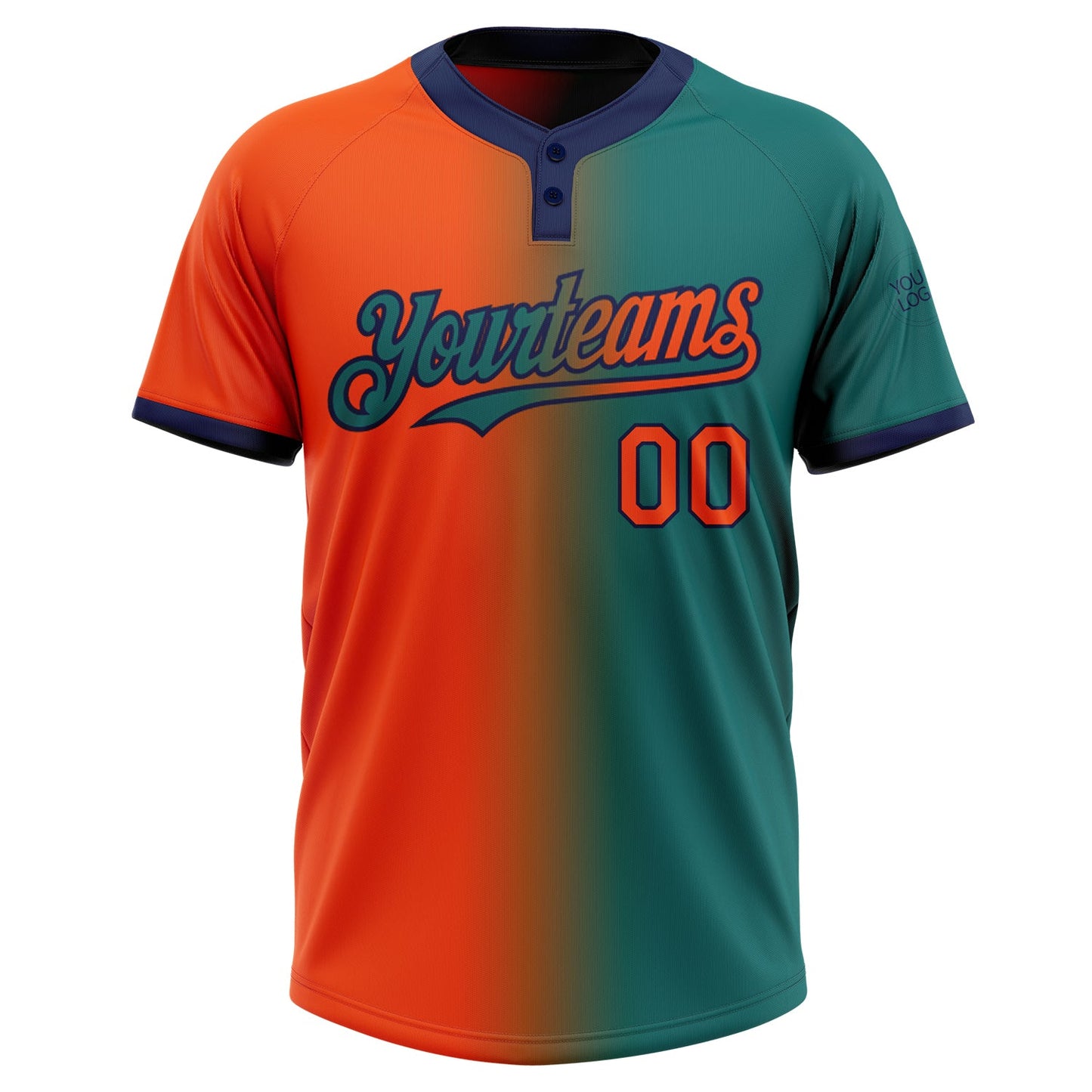 Custom Teal Orange-Navy Gradient Fashion Two-Button Unisex Softball Jersey view 2