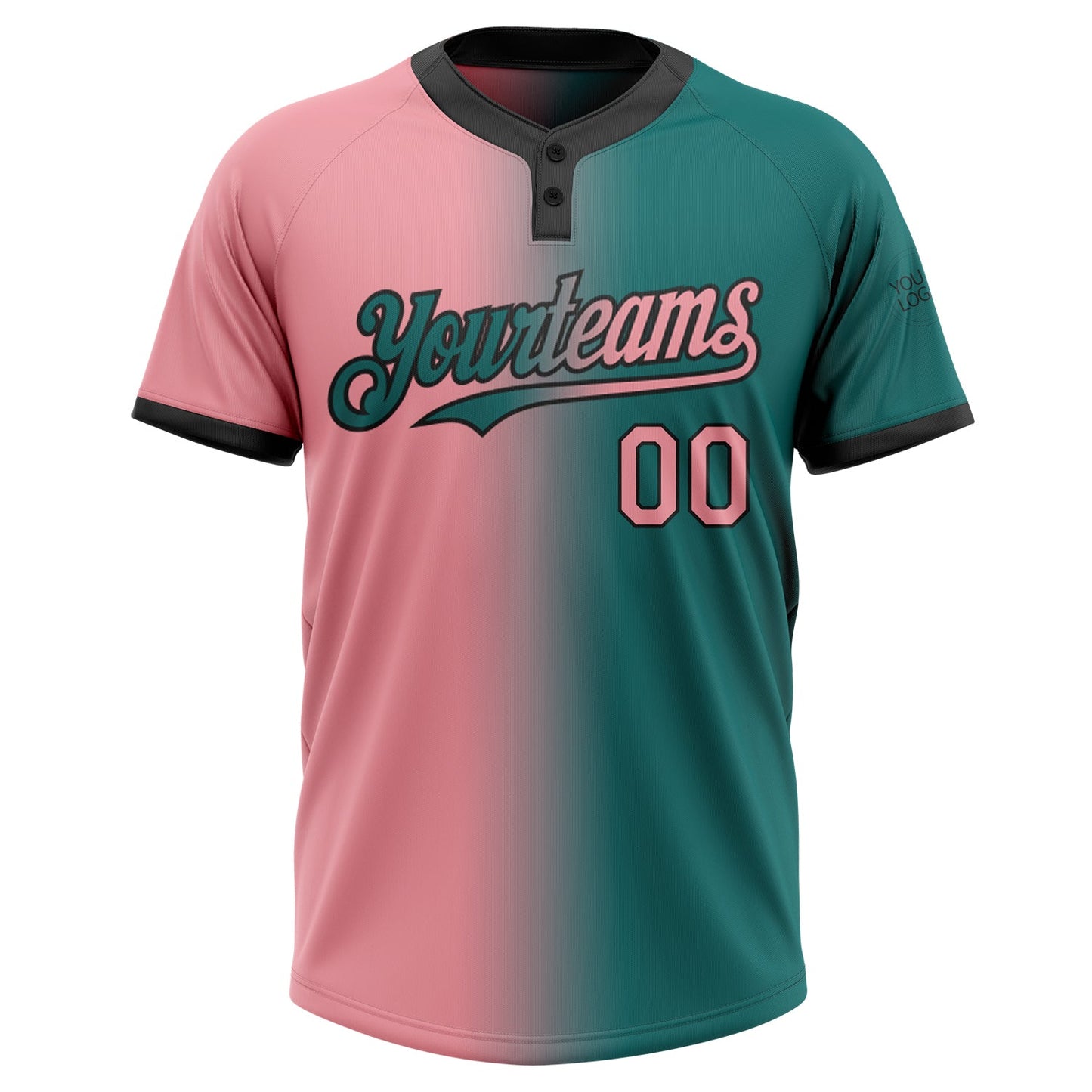 Custom Teal Medium Pink-Black Gradient Fashion Two-Button Unisex Softball Jersey view 2