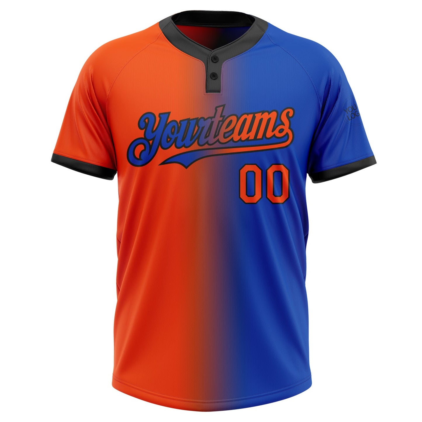 Custom Thunder Blue Orange-Black Gradient Fashion Two-Button Unisex Softball Jersey view 2