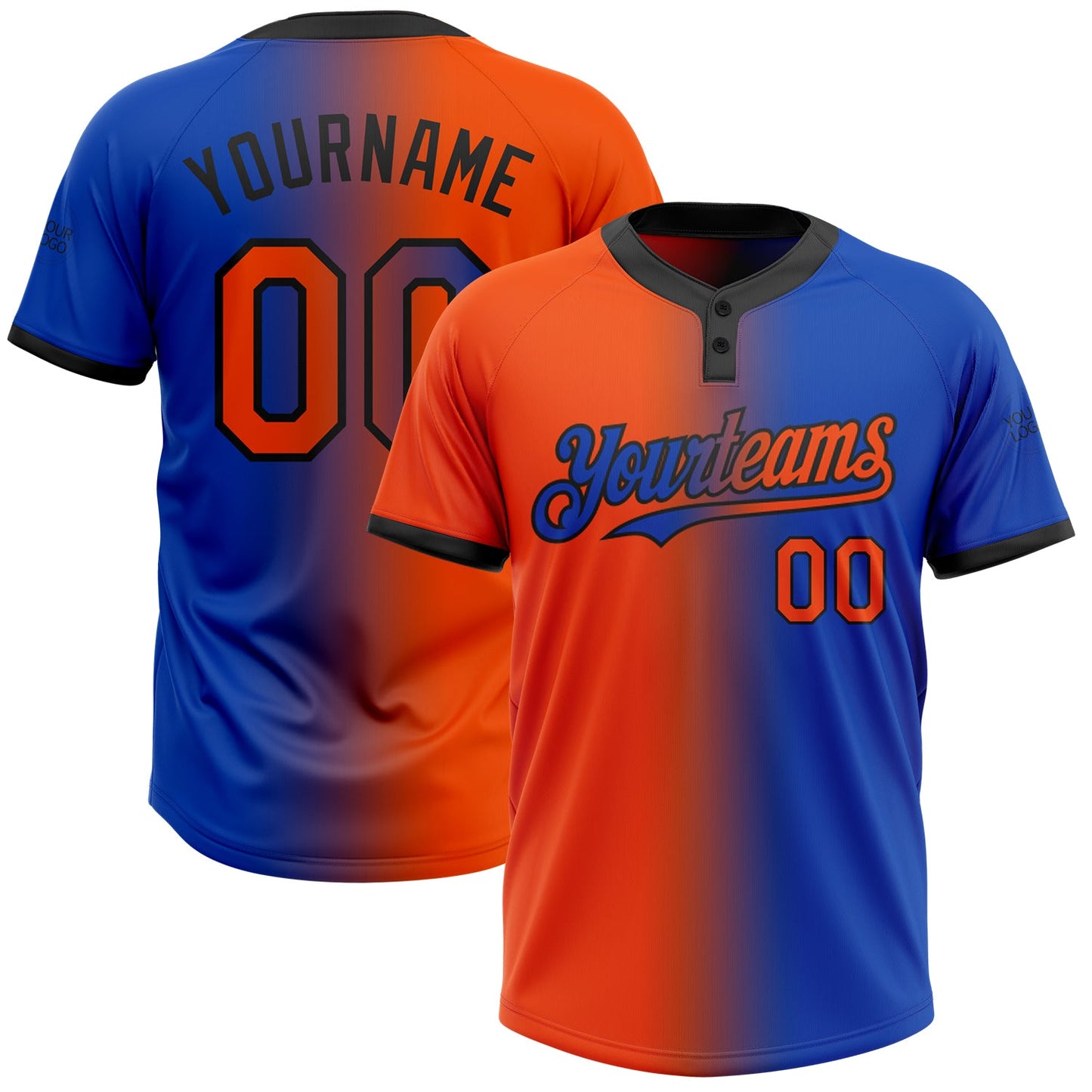 Custom Thunder Blue Orange-Black Gradient Fashion Two-Button Unisex Softball Jersey - Main View