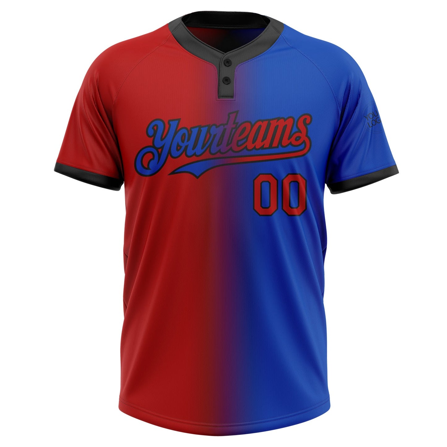 Custom Thunder Blue Red-Black Gradient Fashion Two-Button Unisex Softball Jersey view 2