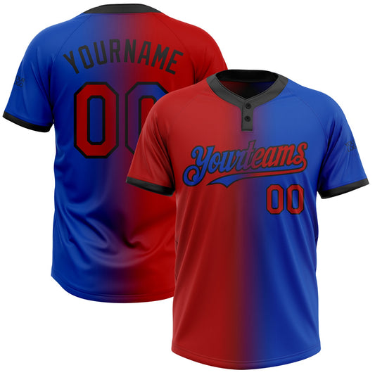 Custom Thunder Blue Red-Black Gradient Fashion Two-Button Unisex Softball Jersey - Main View