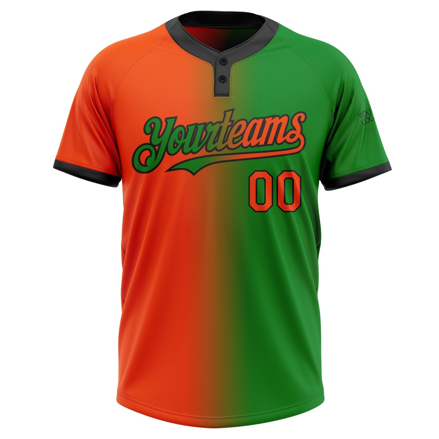 Custom Grass Green Orange-Black Gradient Fashion Two-Button Unisex Softball Jersey view 2