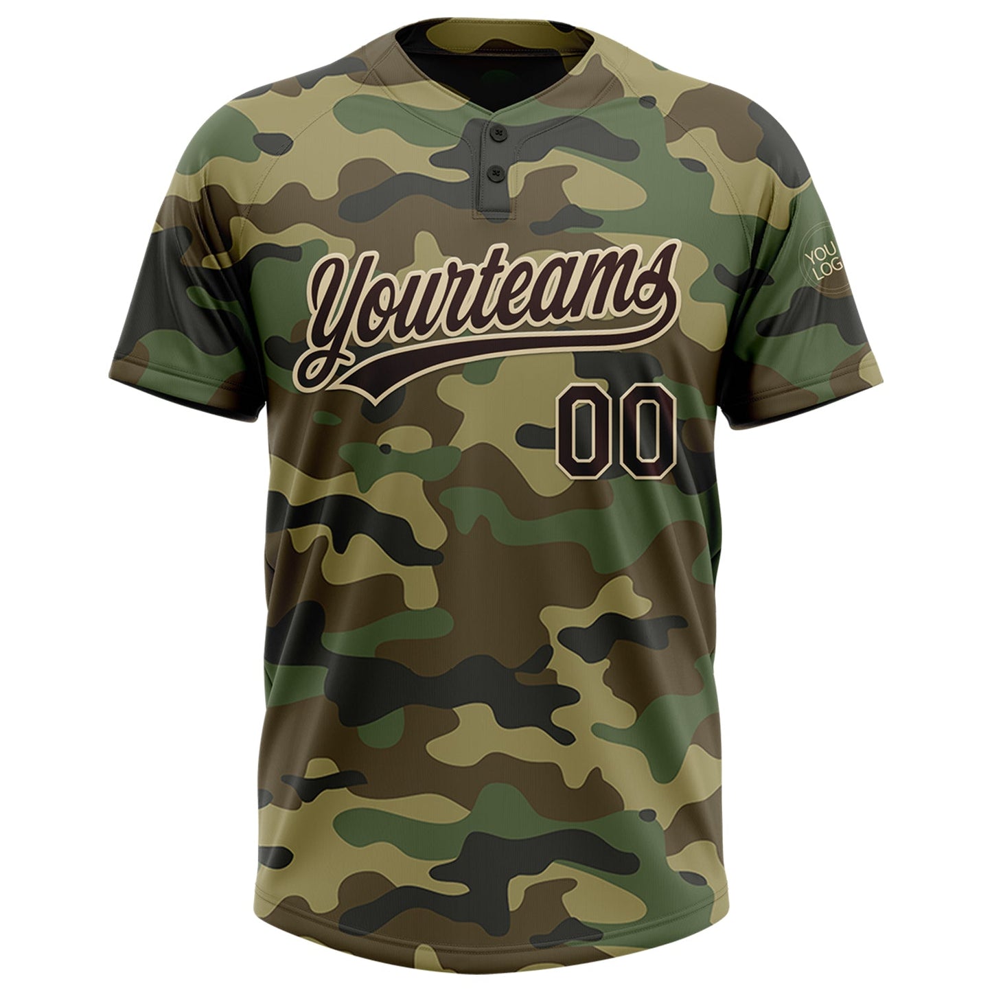 Custom Camo Brown-Cream Salute To Service Two-Button Unisex Softball Jersey view 2