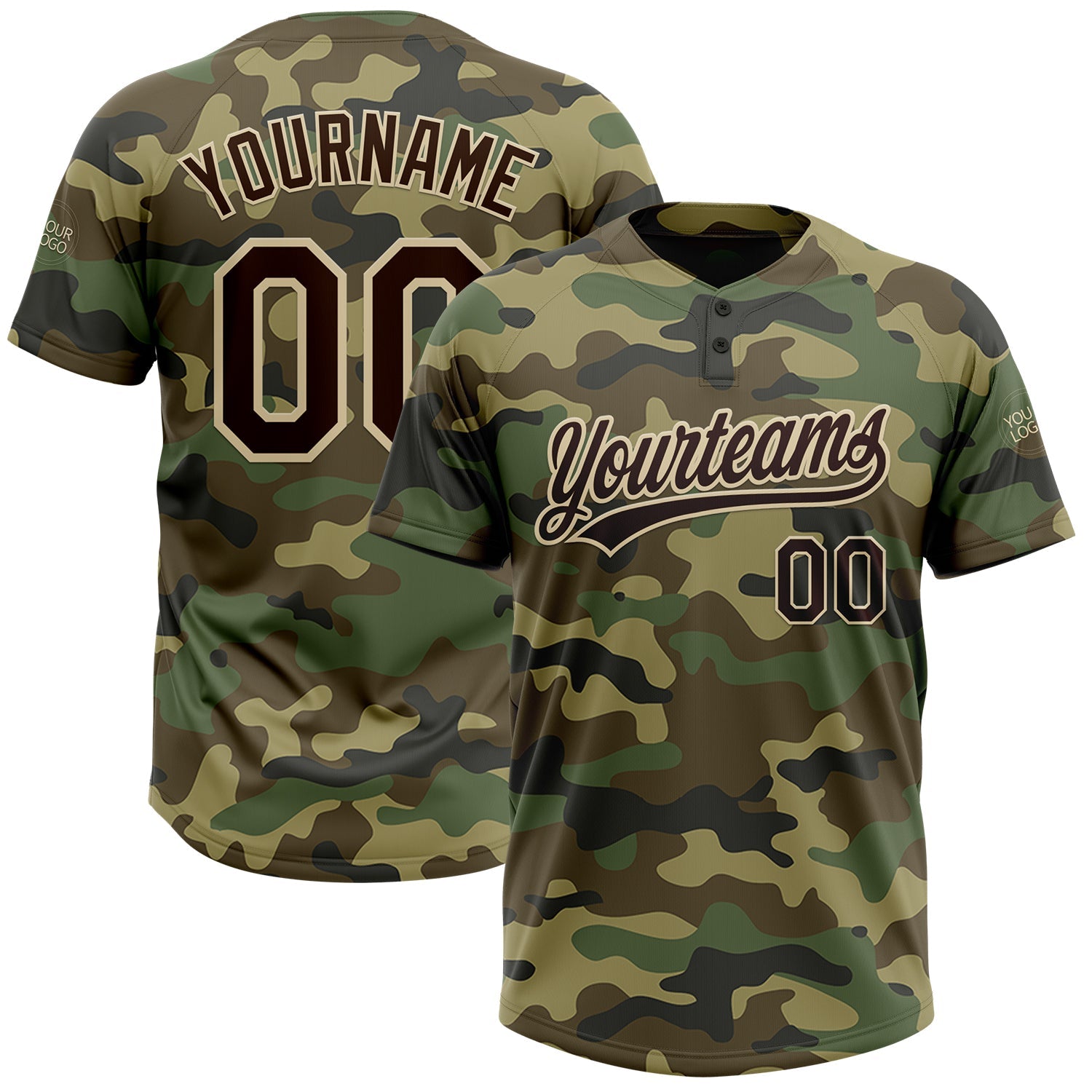 Custom Camo Brown-Cream Salute To Service Two-Button Unisex Softball Jersey - Main View