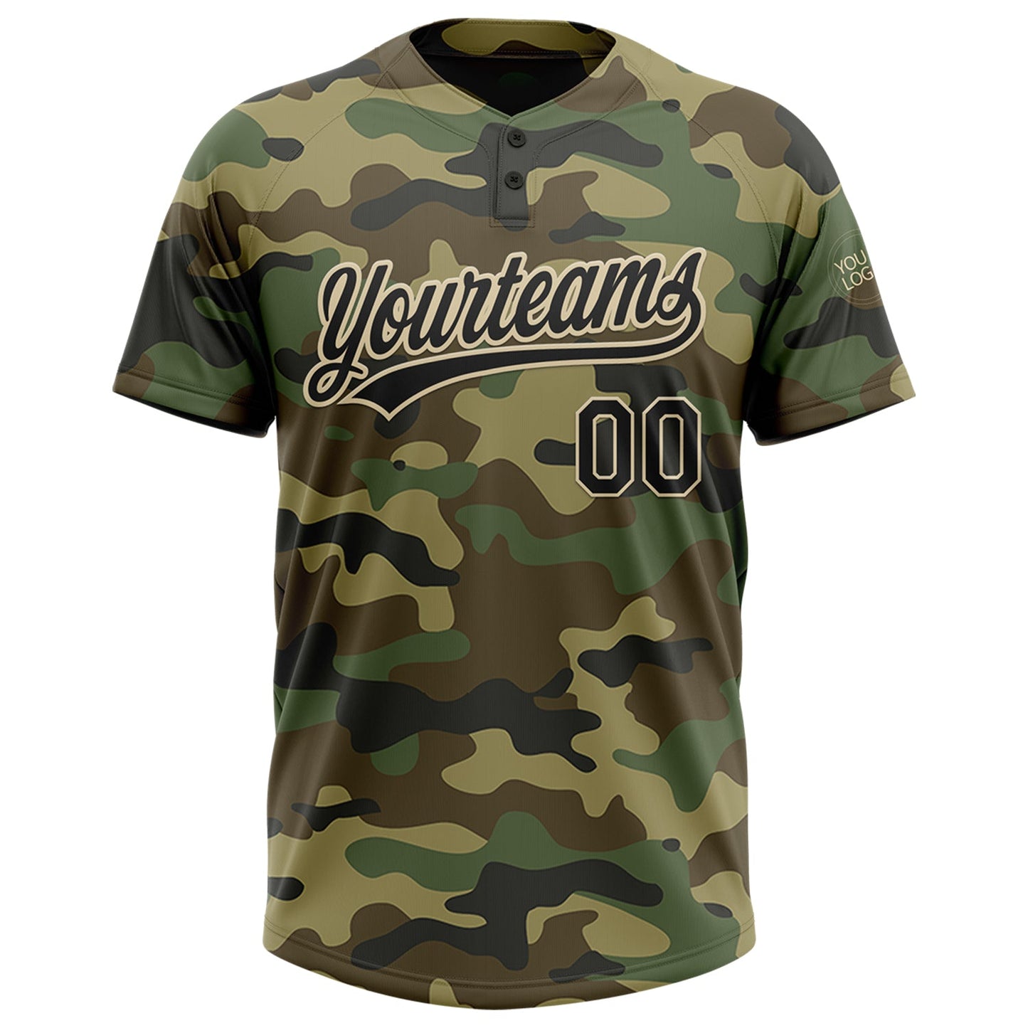 Custom Camo Black-Cream Salute To Service Two-Button Unisex Softball Jersey view 2