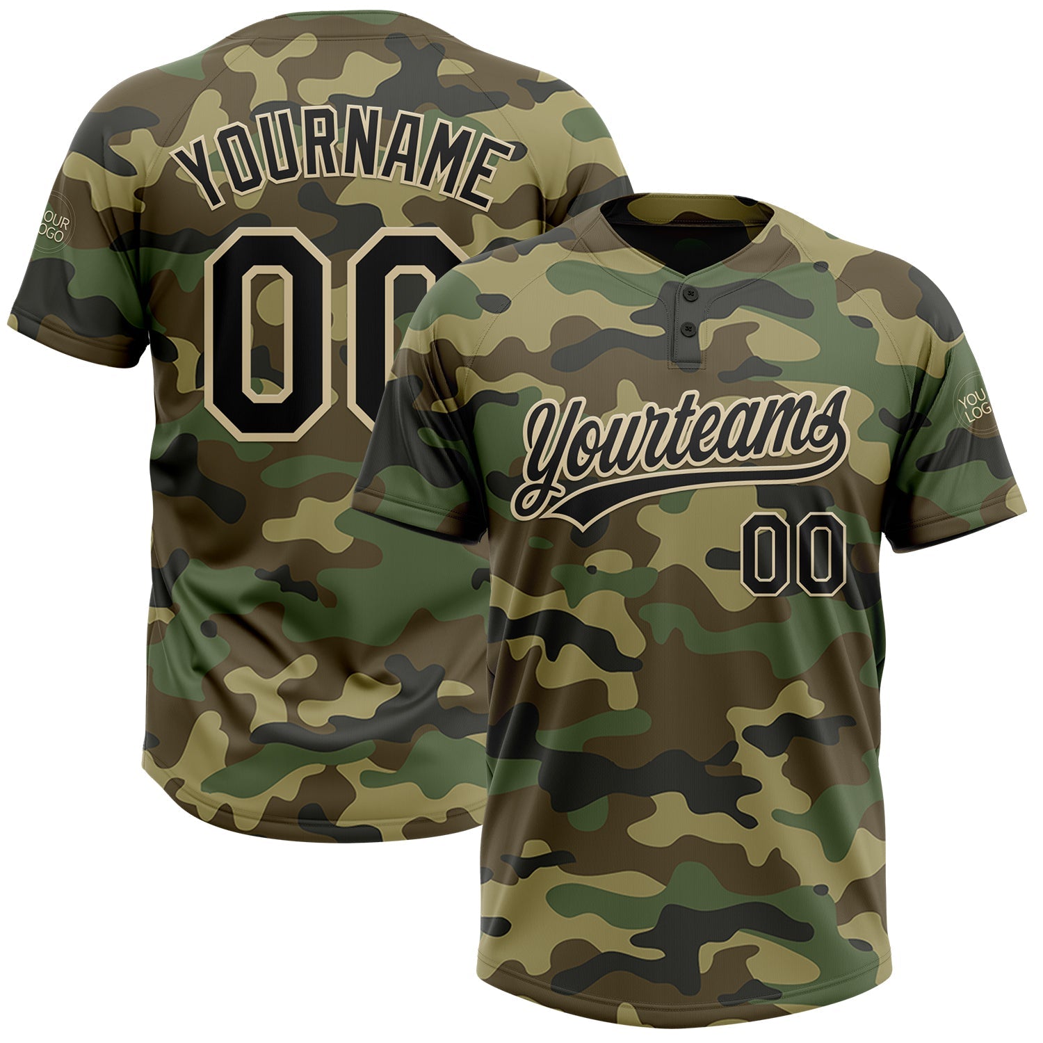 Custom Camo Black-Cream Salute To Service Two-Button Unisex Softball Jersey - Main View