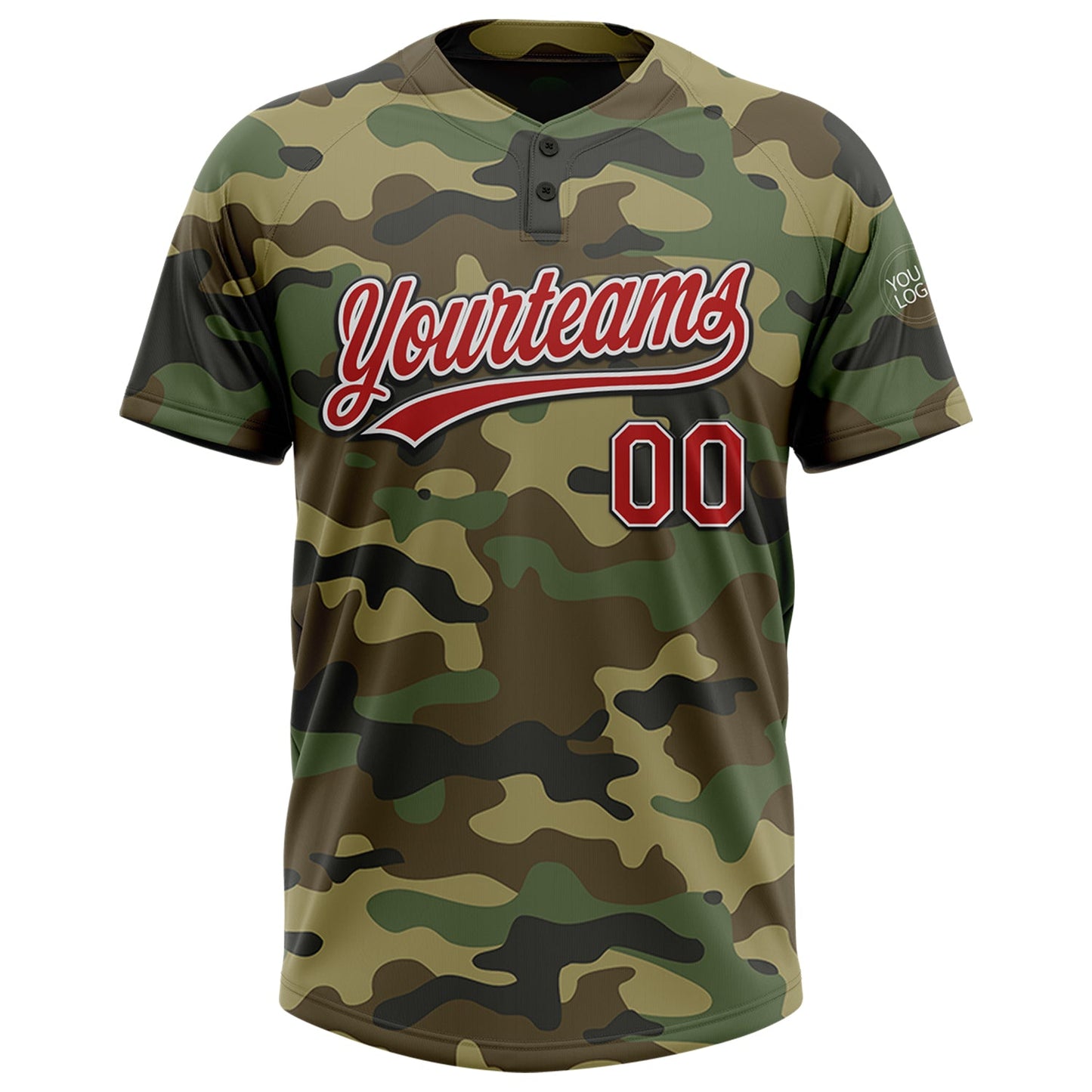 Custom Camo Red-Black Salute To Service Two-Button Unisex Softball Jersey view 2