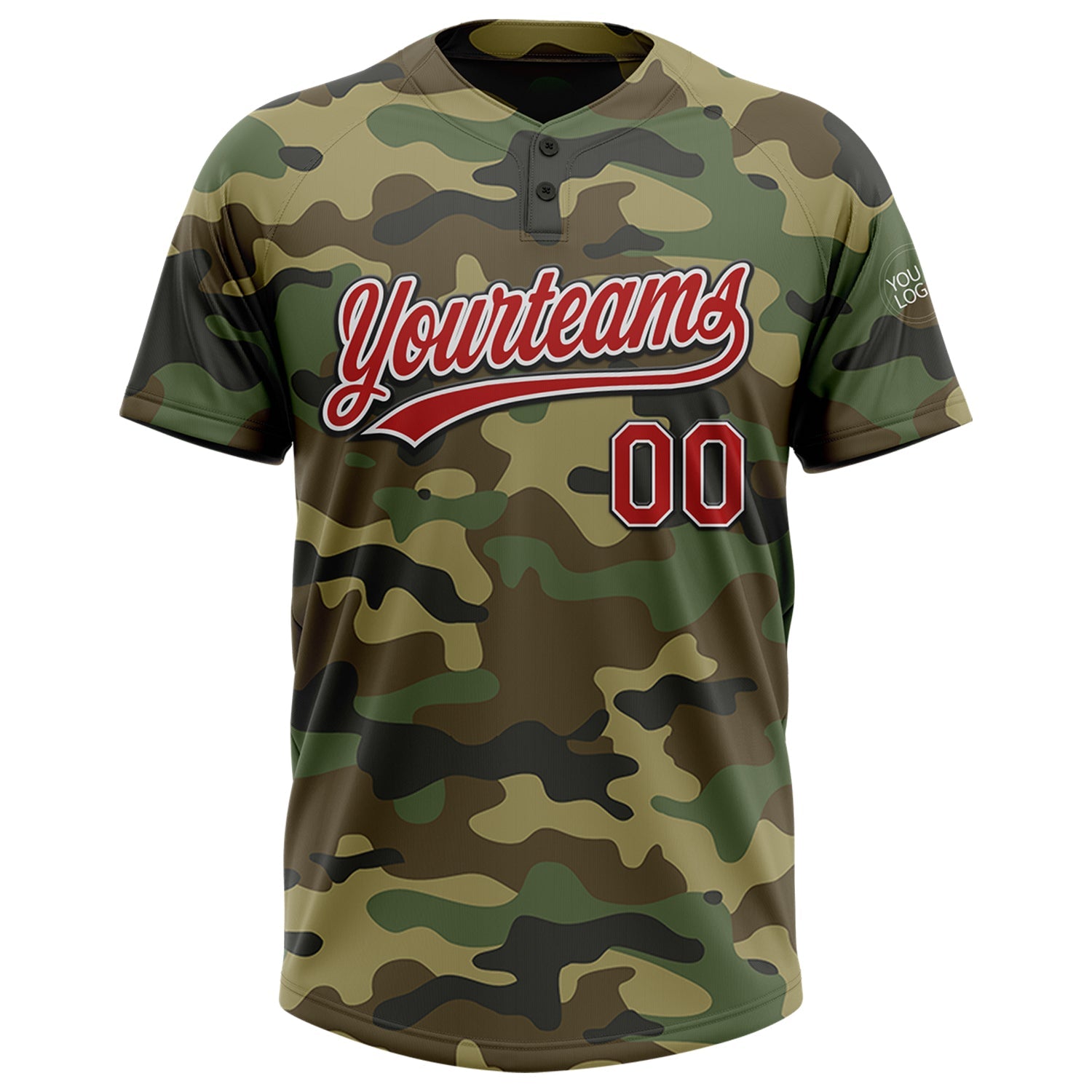 Custom Camo Red-Black Salute To Service Two-Button Unisex Softball Jersey view 2