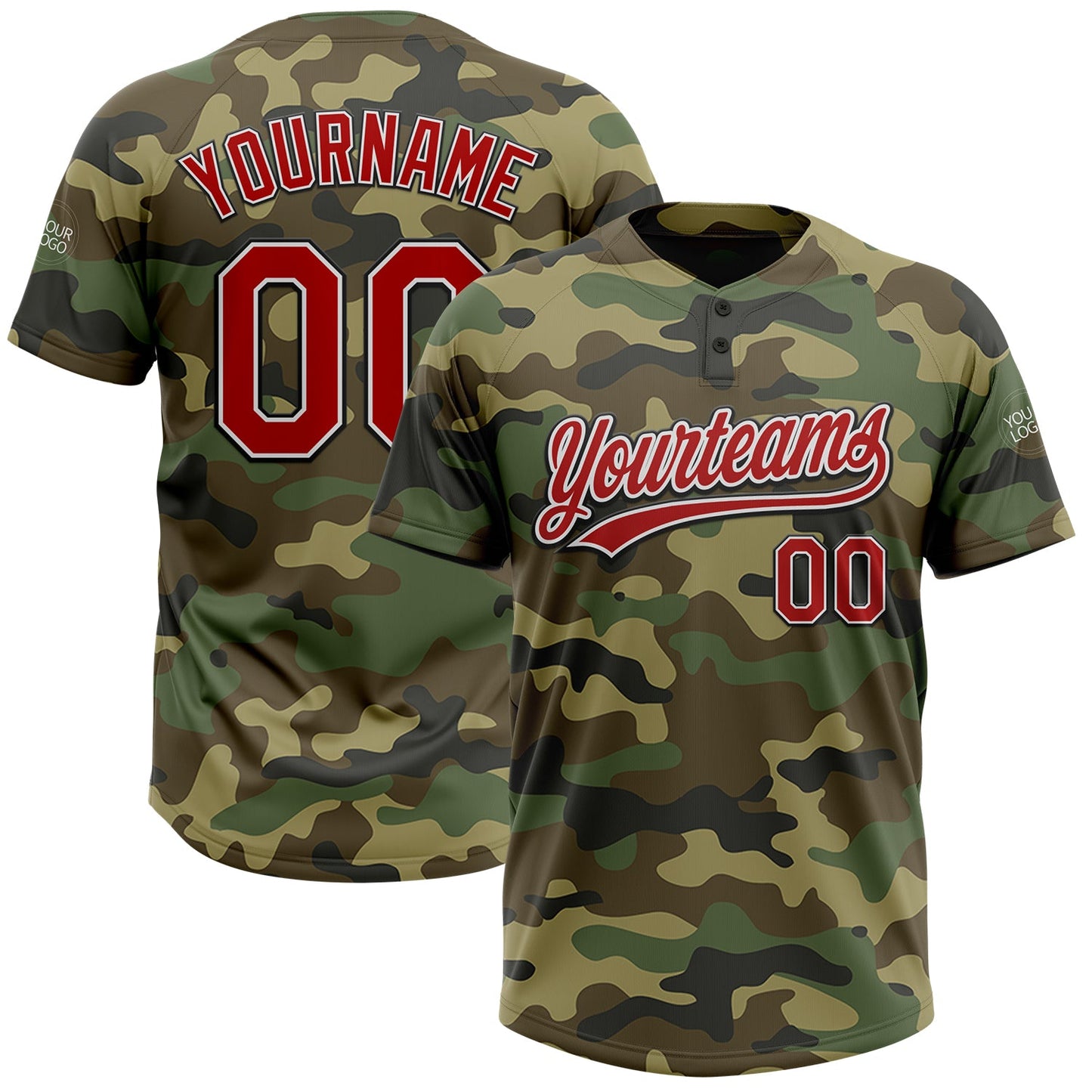 Custom Camo Red-Black Salute To Service Two-Button Unisex Softball Jersey - Main View