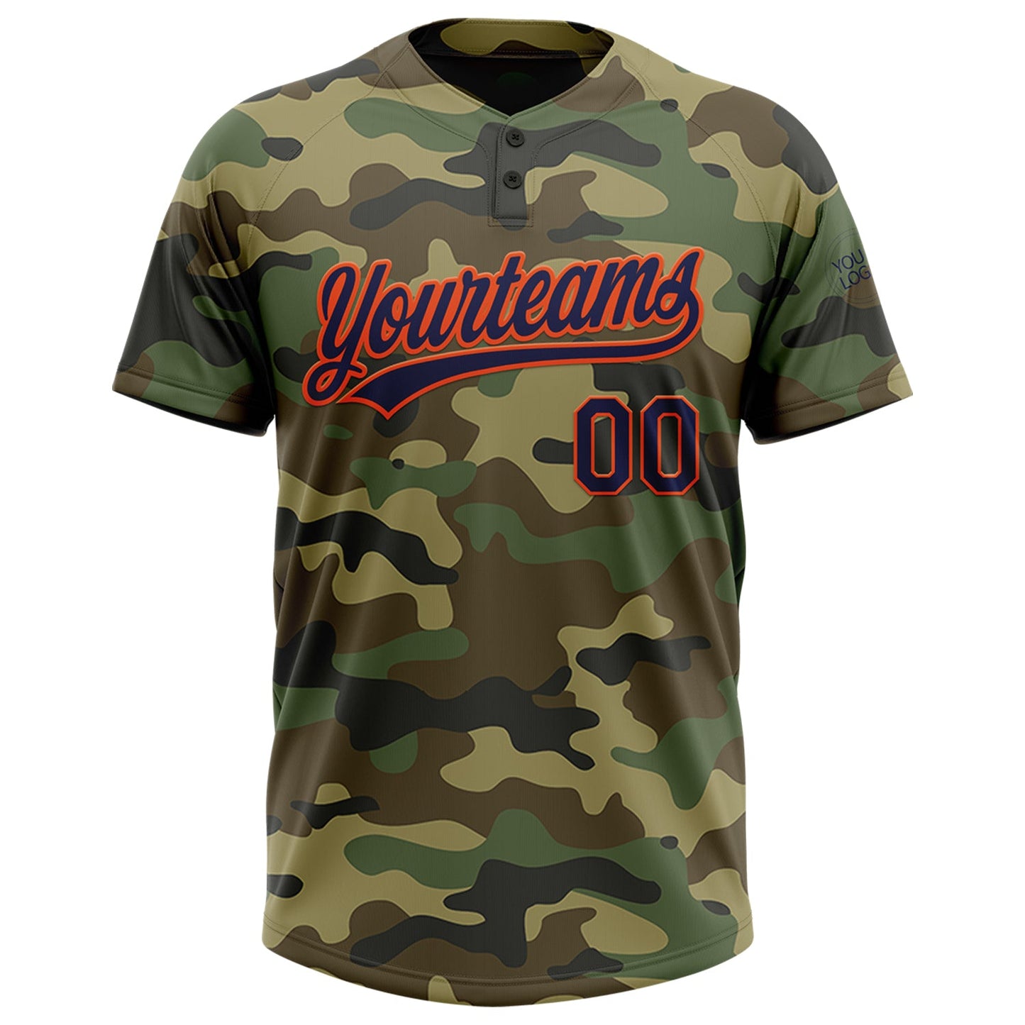 Custom Camo Navy-Orange Salute To Service Two-Button Unisex Softball Jersey view 2
