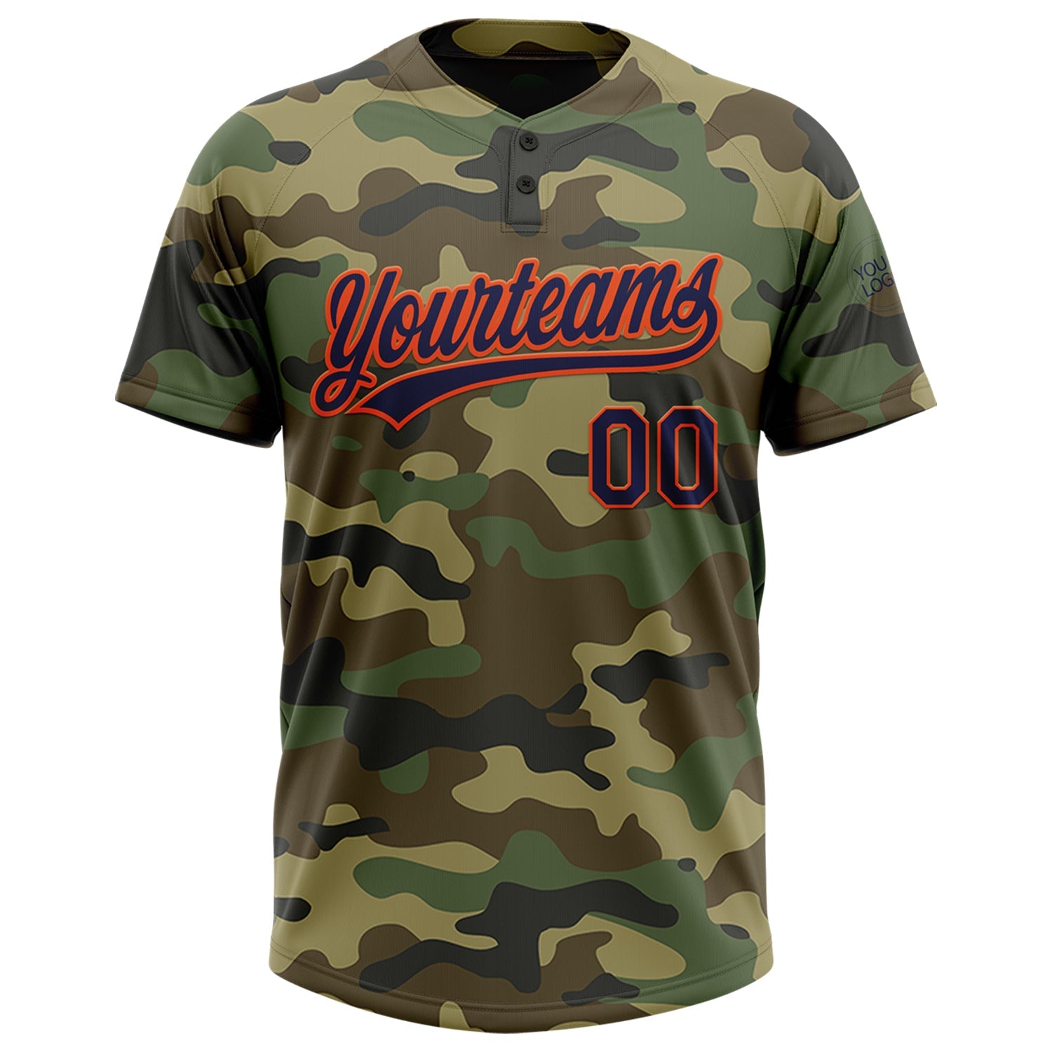 Custom Camo Navy-Orange Salute To Service Two-Button Unisex Softball Jersey view 2