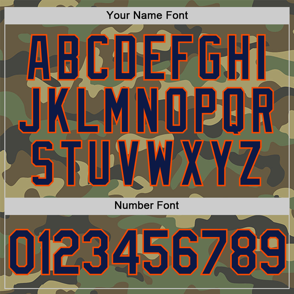Custom Camo Navy-Orange Salute To Service Two-Button Unisex Softball Jersey view 5
