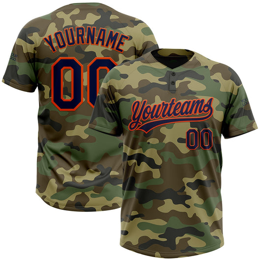 Custom Camo Navy-Orange Salute To Service Two-Button Unisex Softball Jersey - Main View