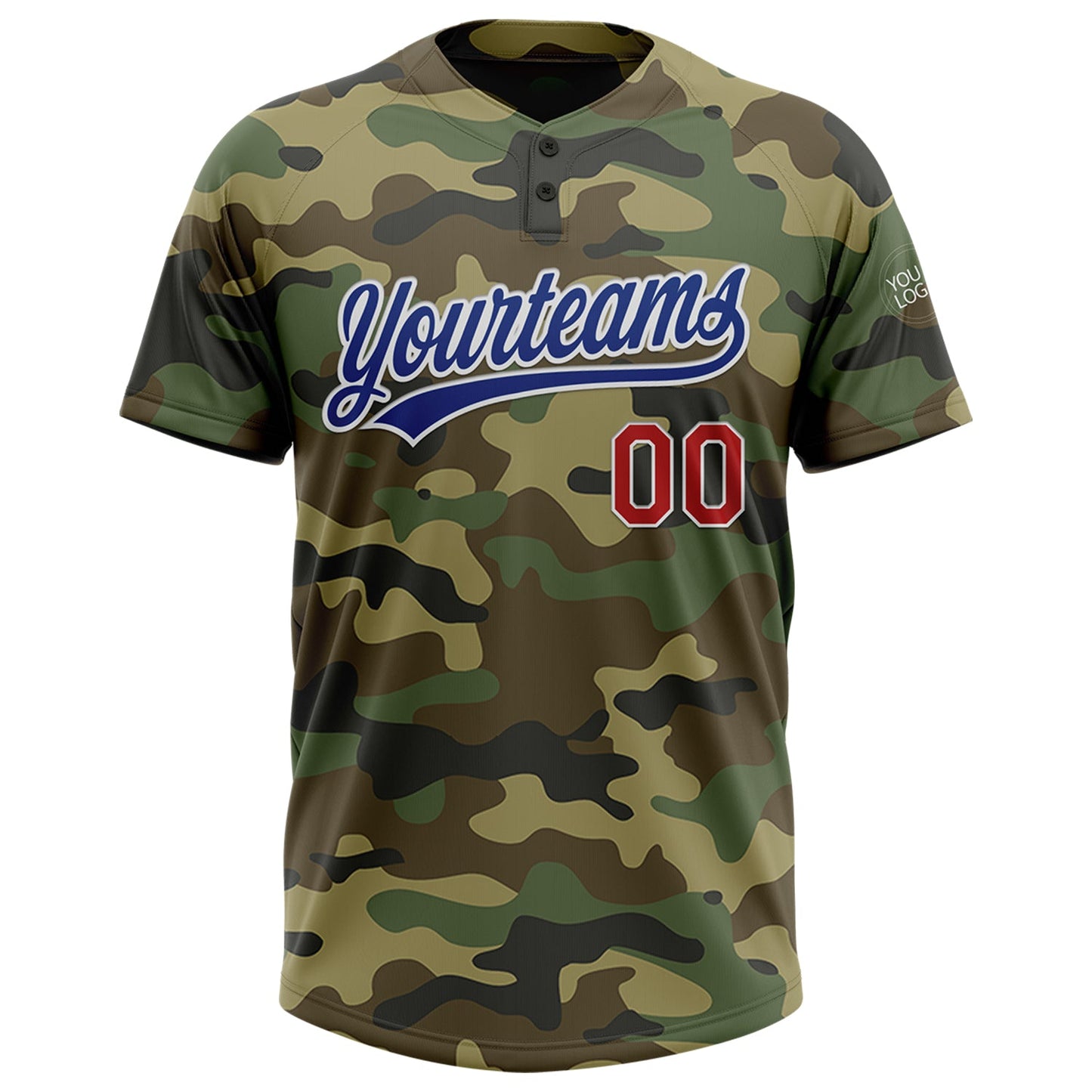 Custom Camo Royal-Red Salute To Service Two-Button Unisex Softball Jersey view 2