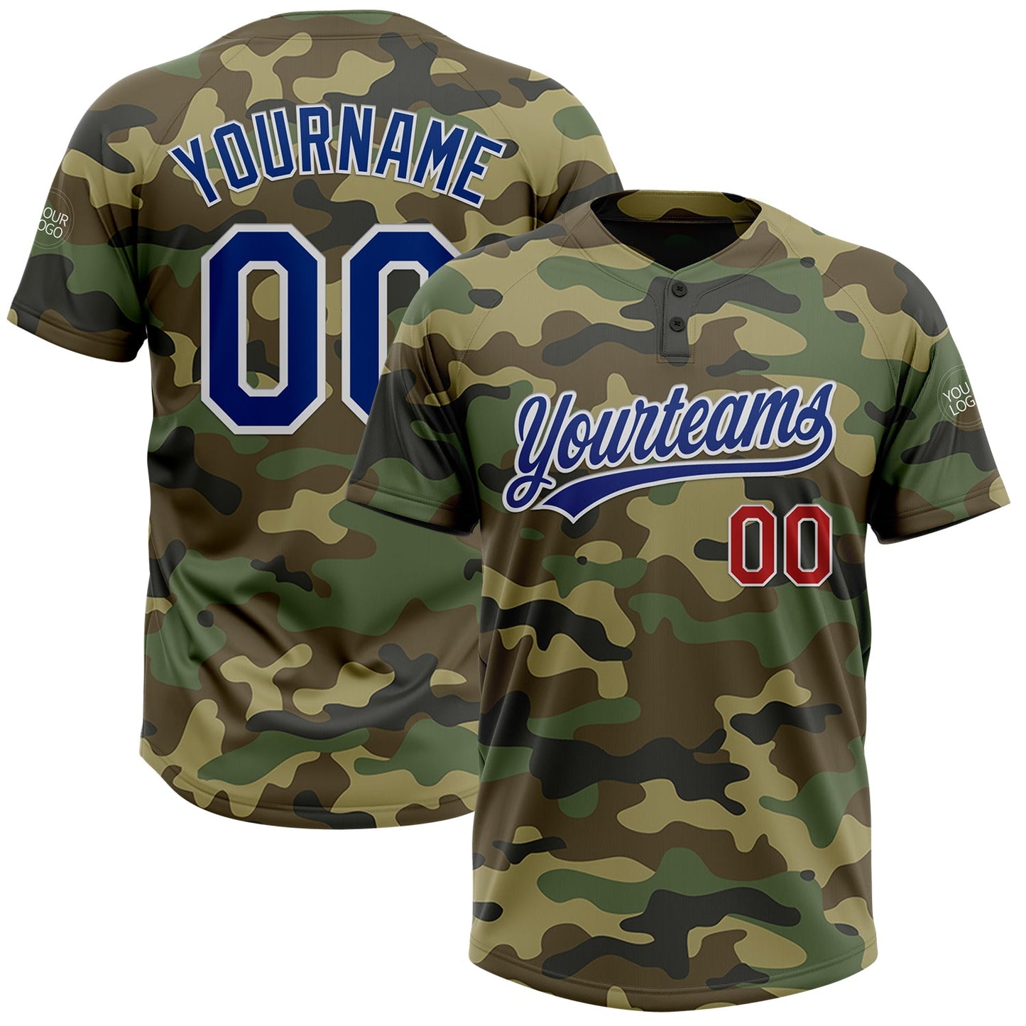 Custom Camo Royal-Red Salute To Service Two-Button Unisex Softball Jersey - Main View