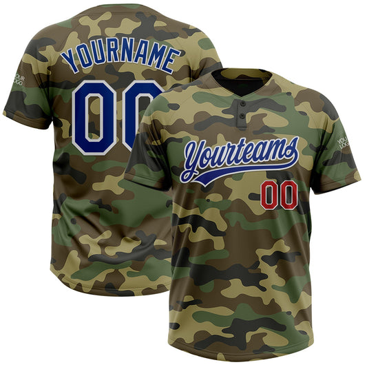 Custom Camo Royal-Red Salute To Service Two-Button Unisex Softball Jersey - Main View
