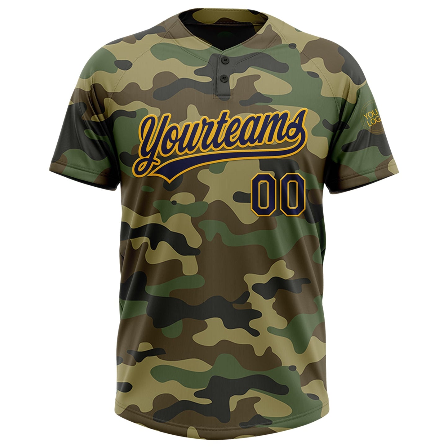 Custom Camo Navy-Gold Salute To Service Two-Button Unisex Softball Jersey view 2